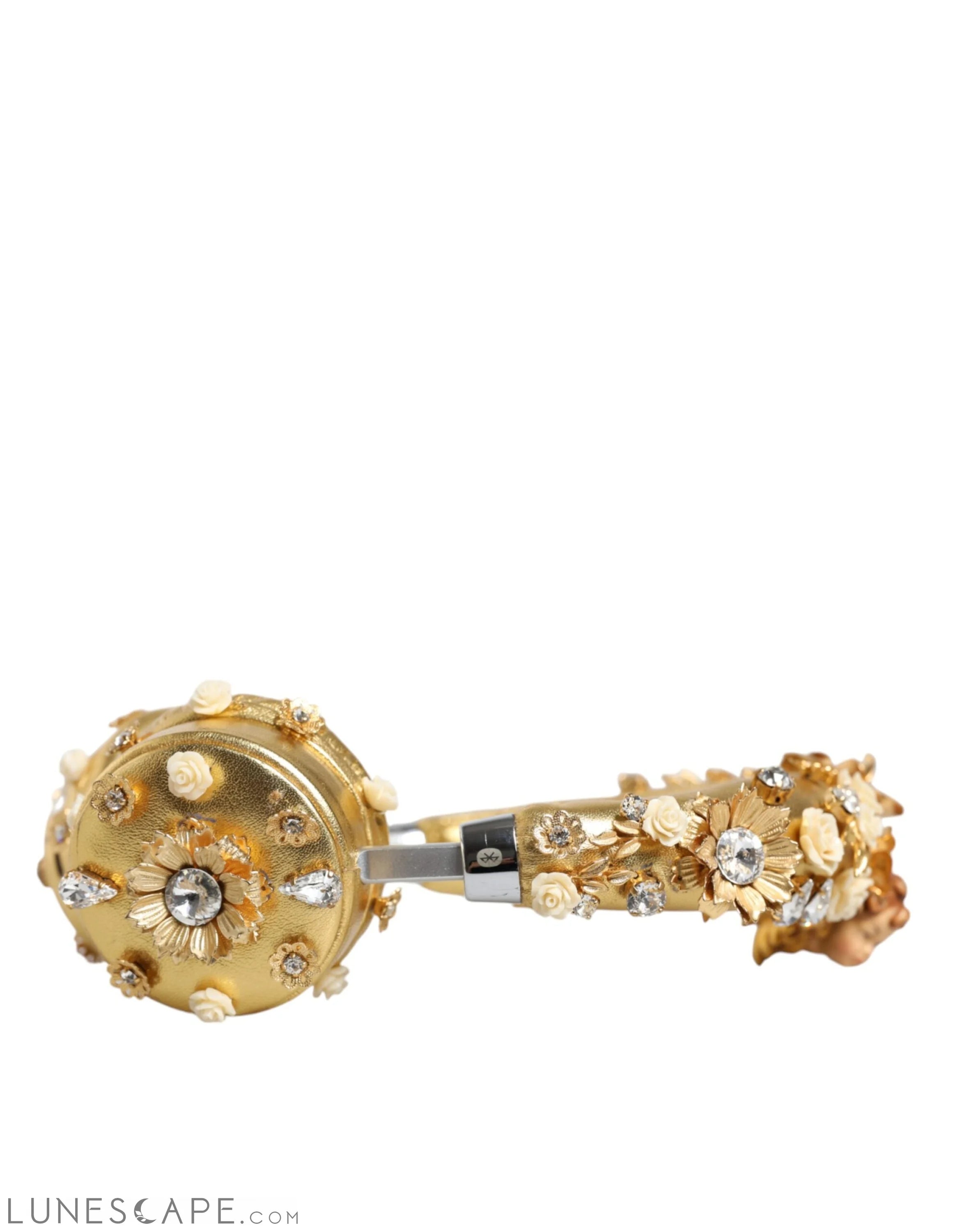 Dolce & Gabbana Gold Leather Floral Crystal Angel Headphones LUNESCAPE