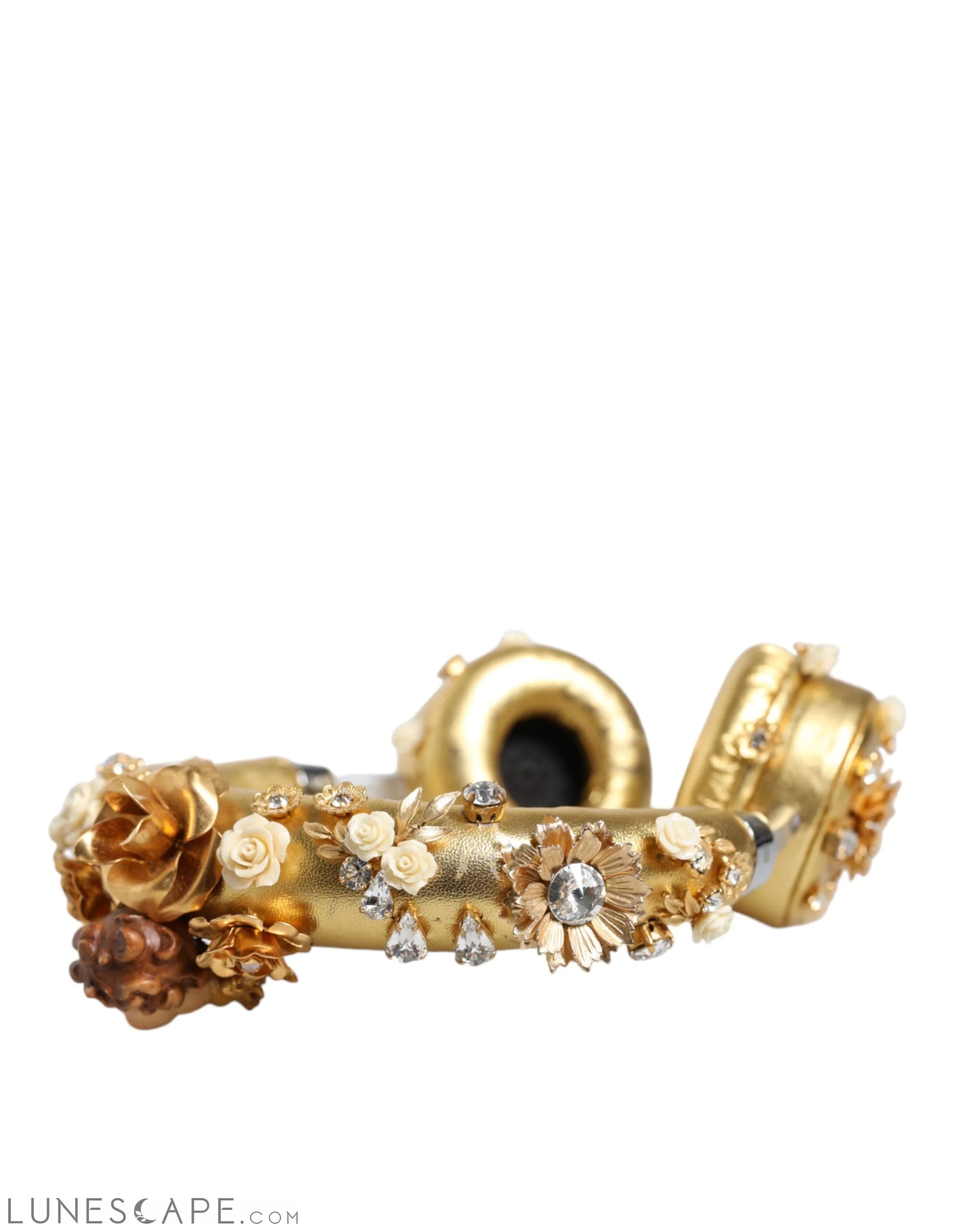 Dolce & Gabbana Gold Leather Floral Crystal Angel Headphones LUNESCAPE