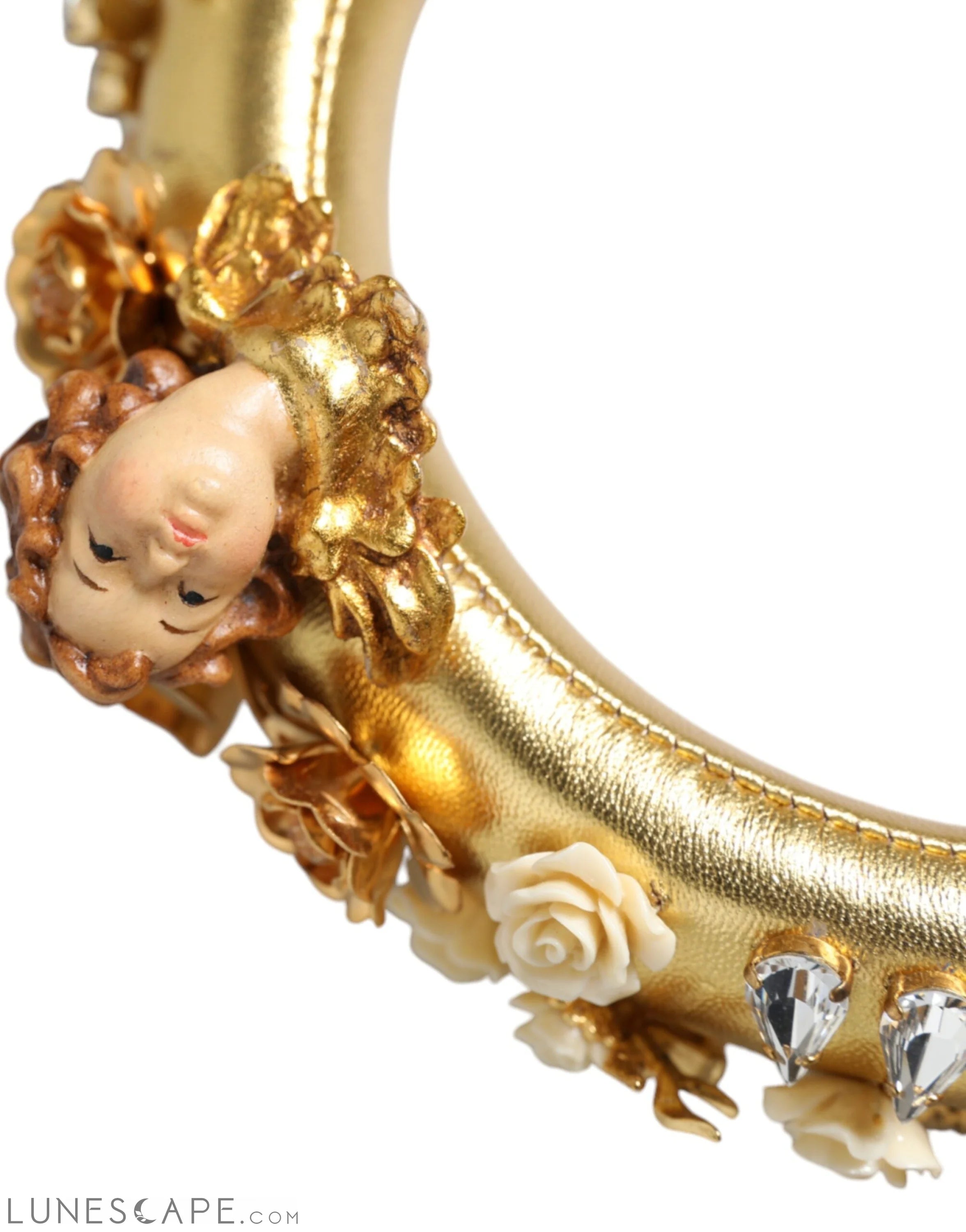 Dolce & Gabbana Gold Leather Floral Crystal Angel Headphones LUNESCAPE