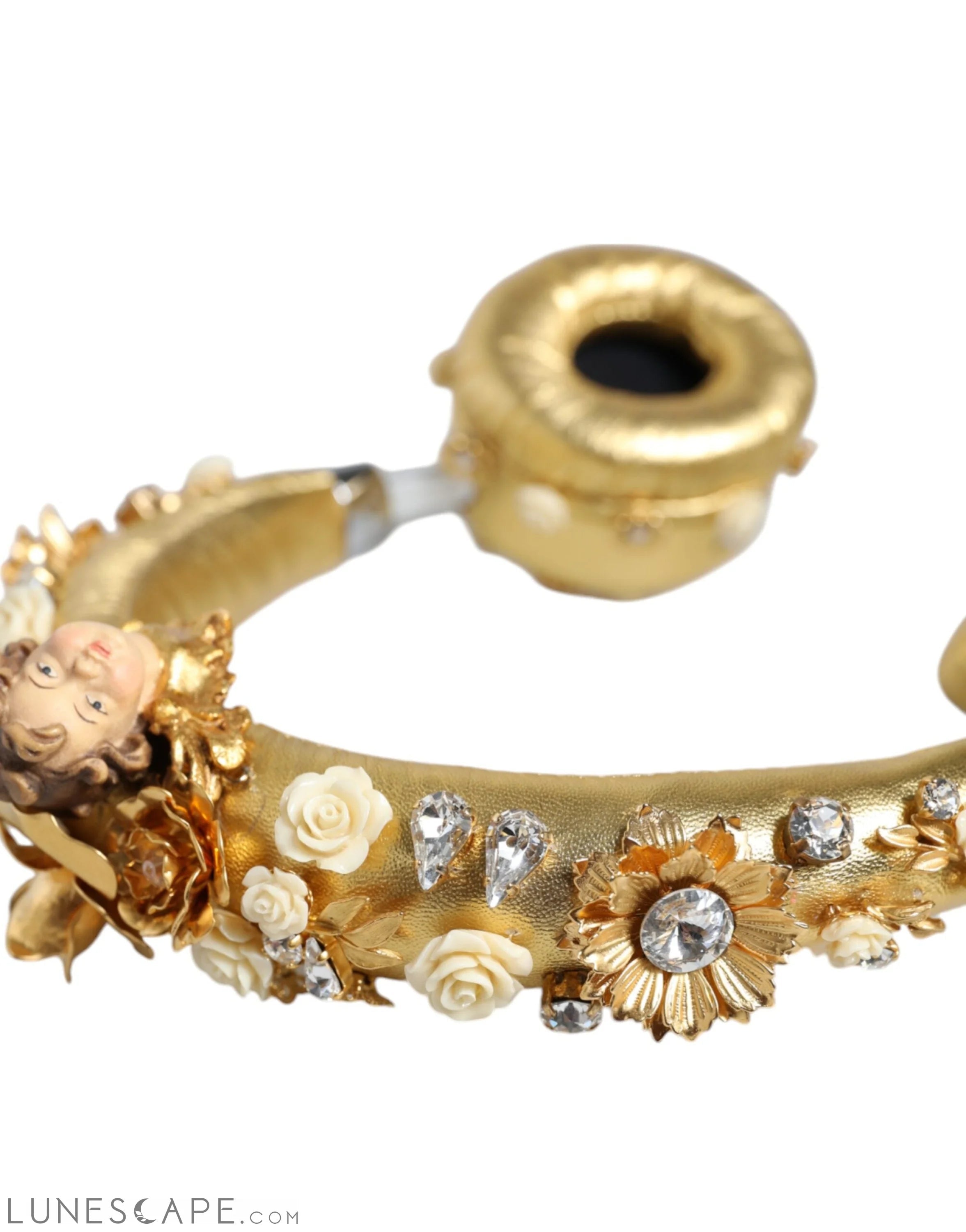 Dolce & Gabbana Gold Leather Floral Crystal Angel Headset Headphones LUNESCAPE