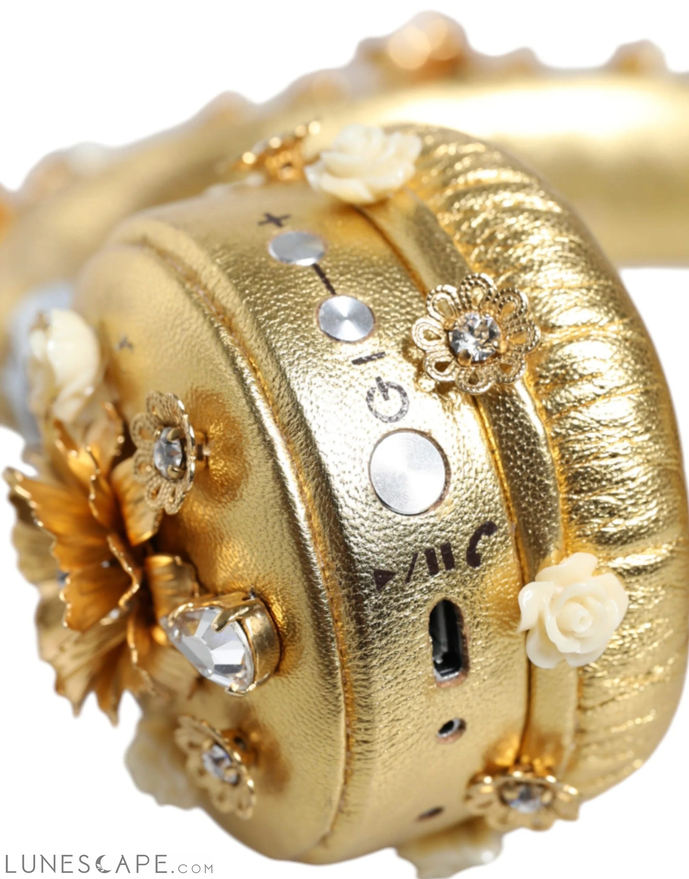 Dolce & Gabbana Gold Leather Floral Crystal Angel Headset Headphones LUNESCAPE