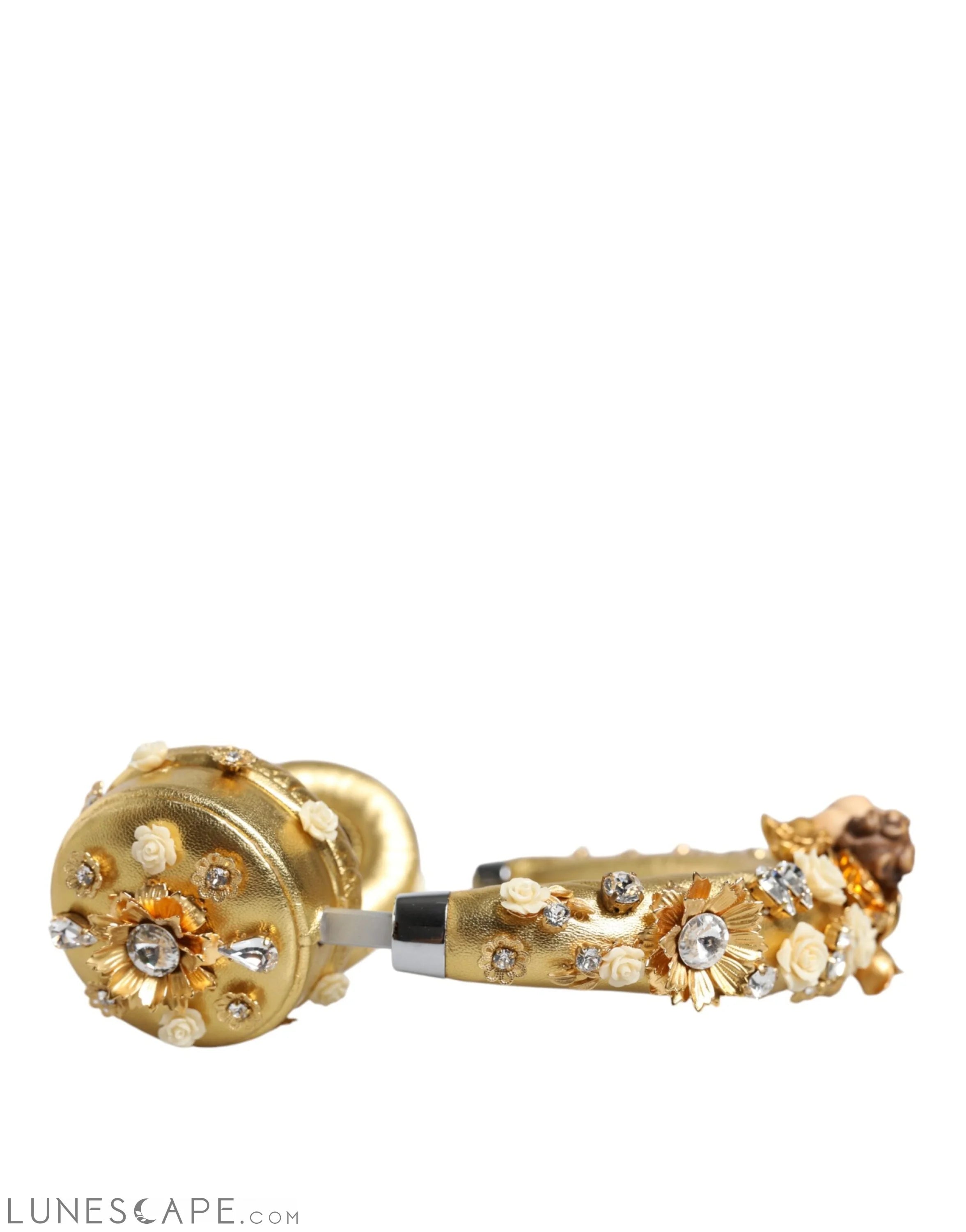 Dolce & Gabbana Gold Leather Floral Crystal Angel Headset Headphones LUNESCAPE
