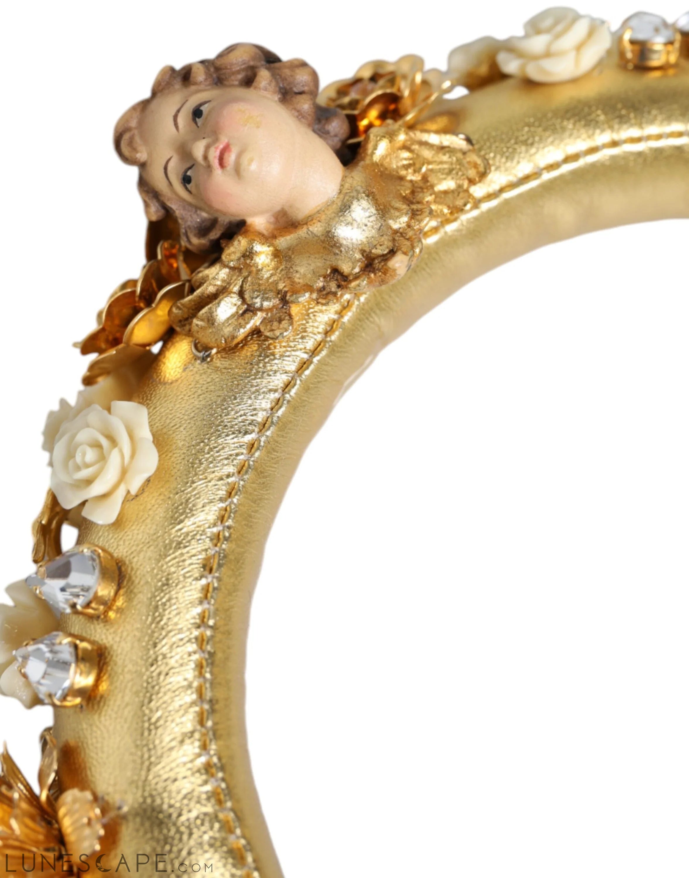 Dolce & Gabbana Gold Leather Floral Crystal Angel Headset Headphones LUNESCAPE