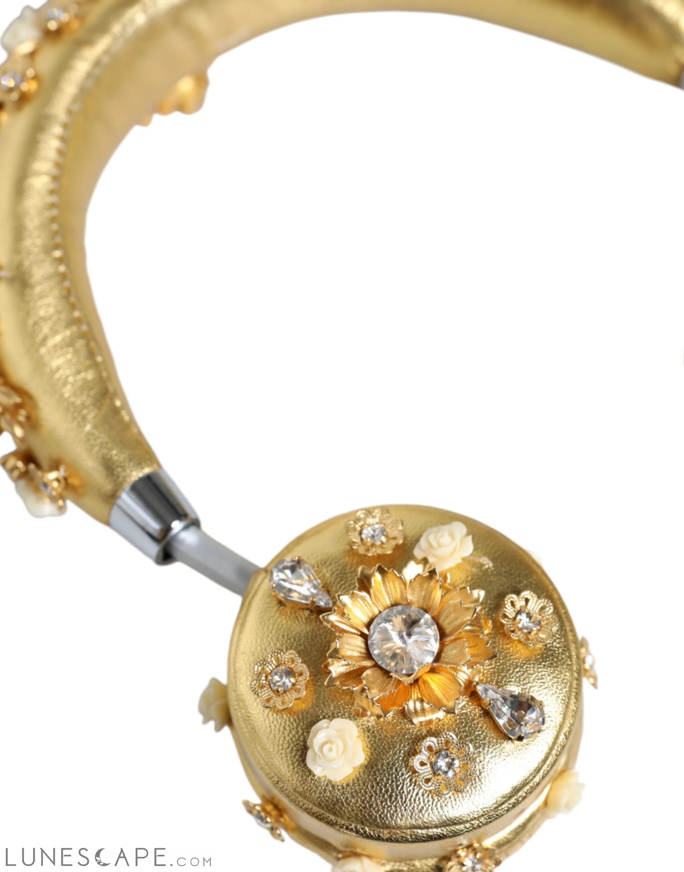 Dolce & Gabbana Gold Leather Floral Crystal Angel Headset Headphones LUNESCAPE