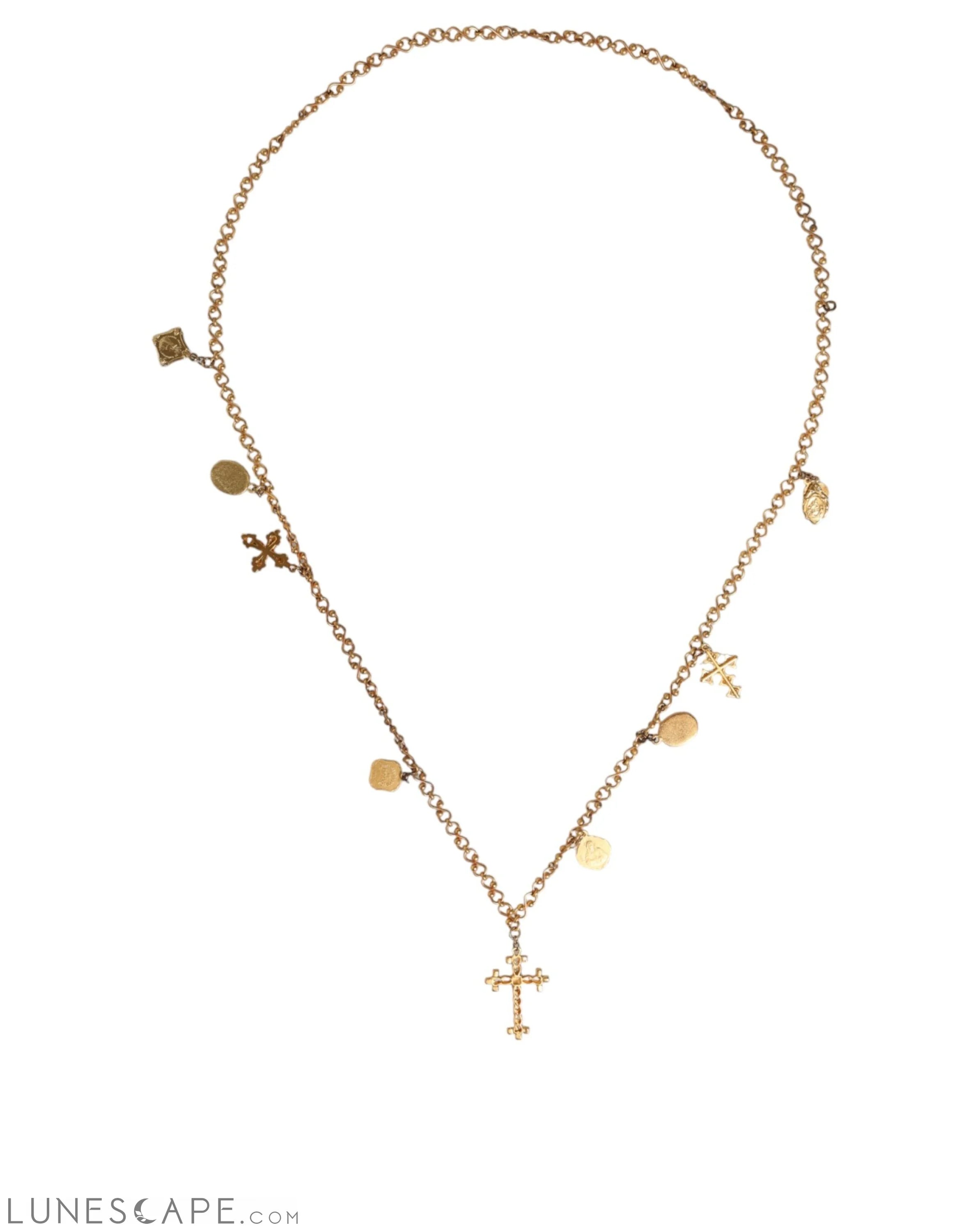 Dolce & Gabbana Gold Tone Brass Chain Religious Cross Pendant Necklace LUNESCAPE