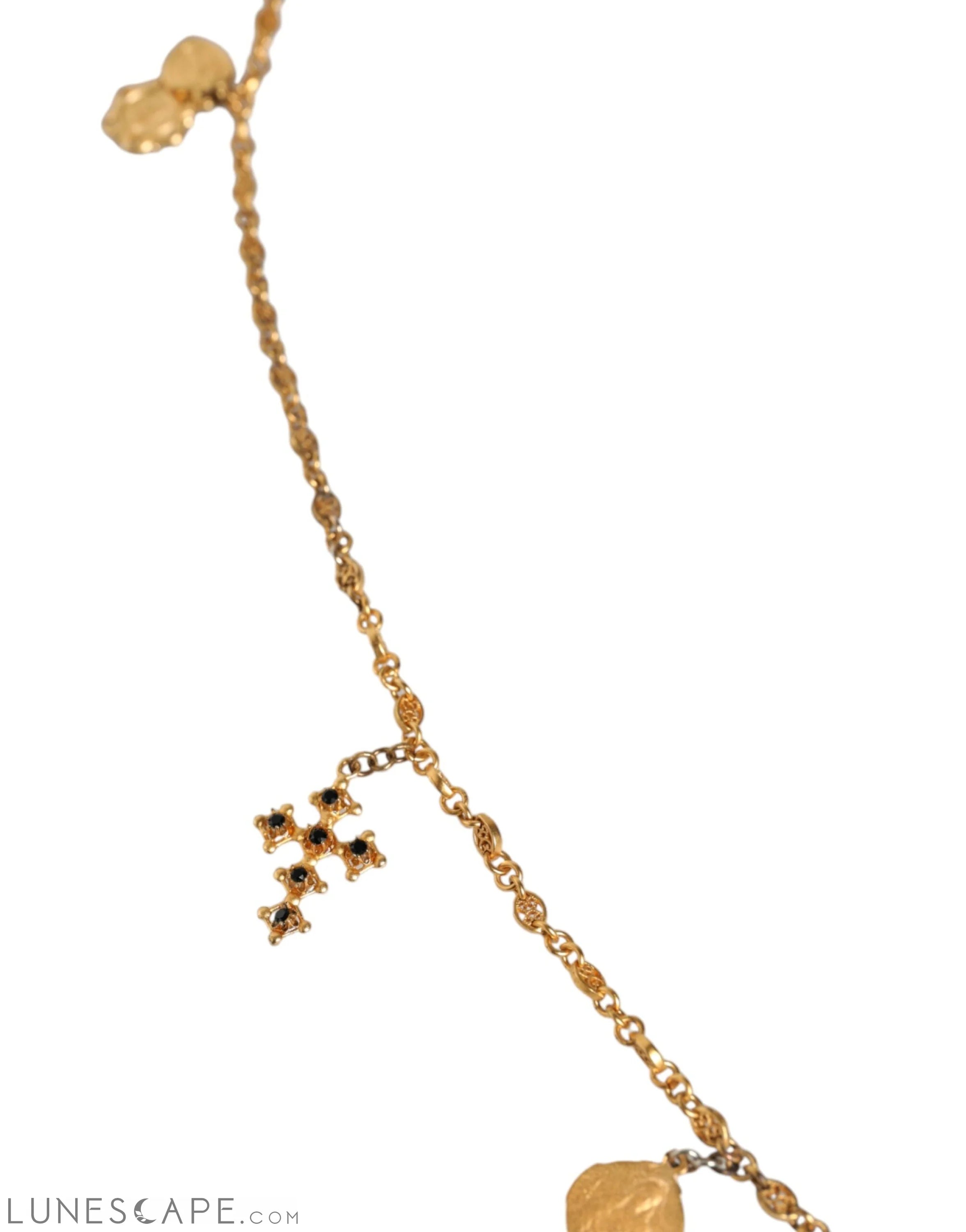 Dolce & Gabbana Gold Tone Brass Chain Religious Cross Pendant Necklace LUNESCAPE