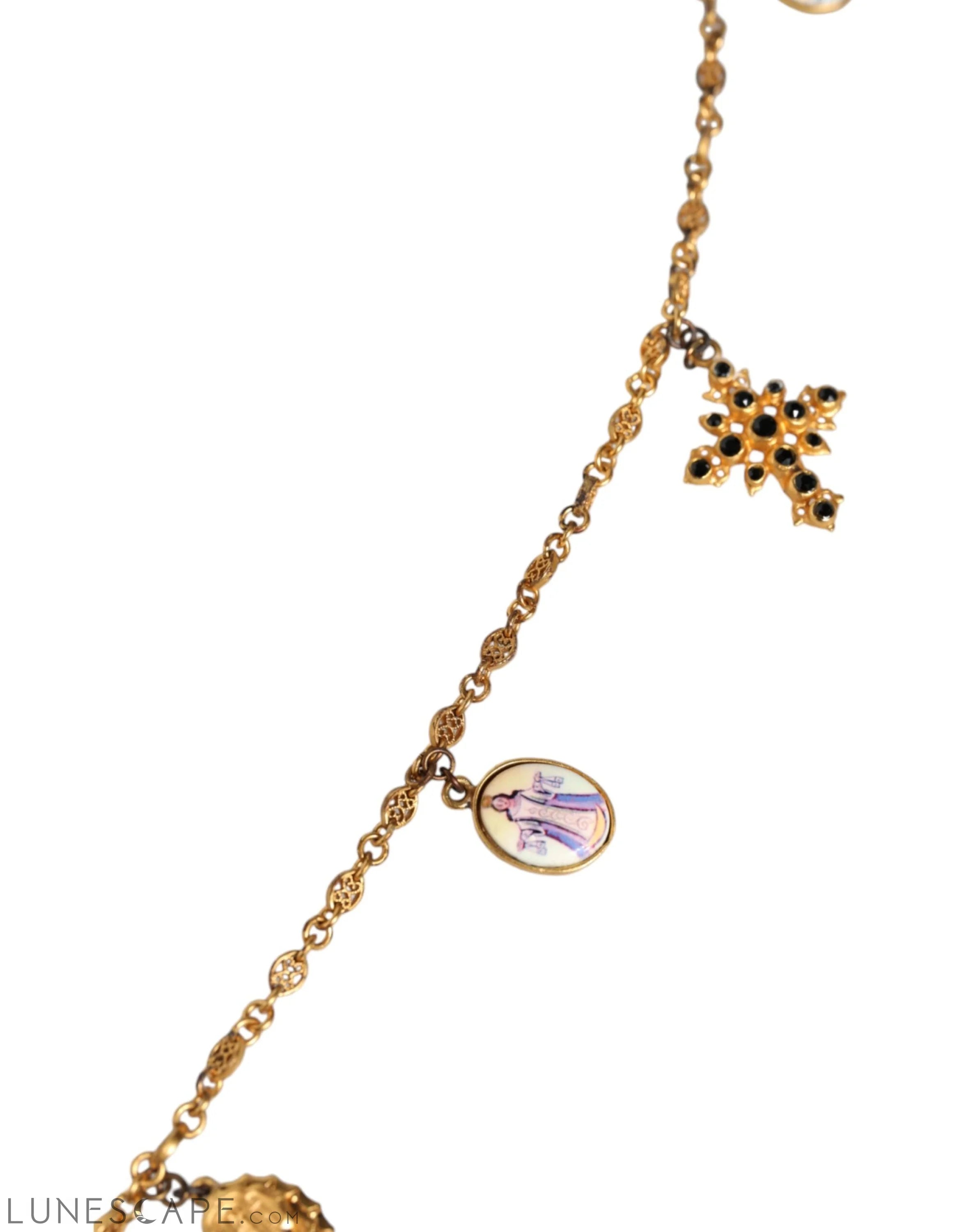 Dolce & Gabbana Gold Tone Brass Chain Religious Cross Pendant Necklace LUNESCAPE