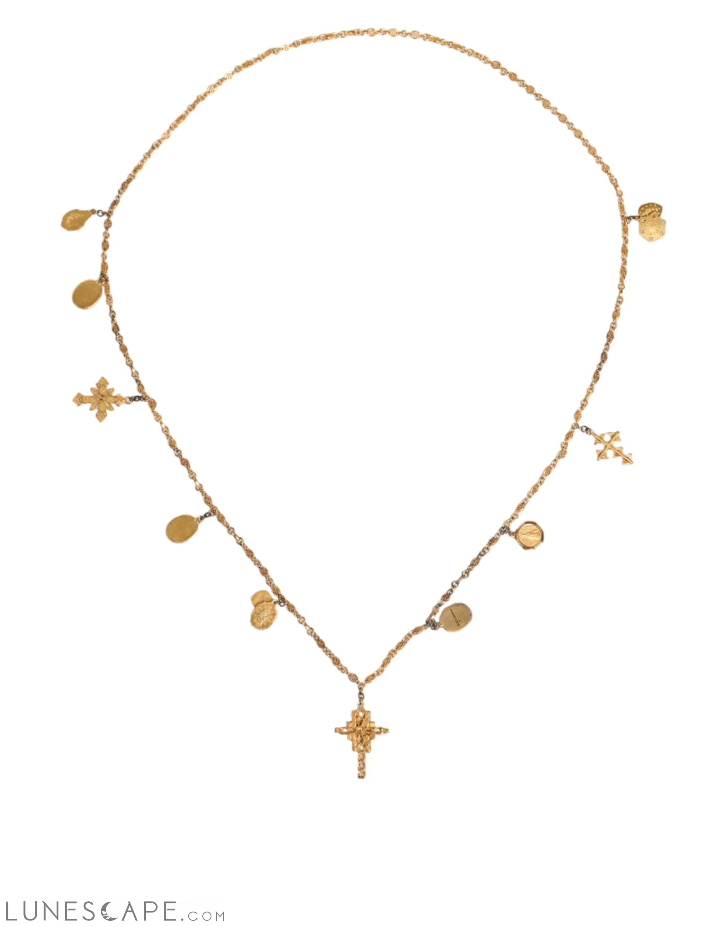 Dolce & Gabbana Gold Tone Brass Chain Religious Cross Pendant Necklace LUNESCAPE