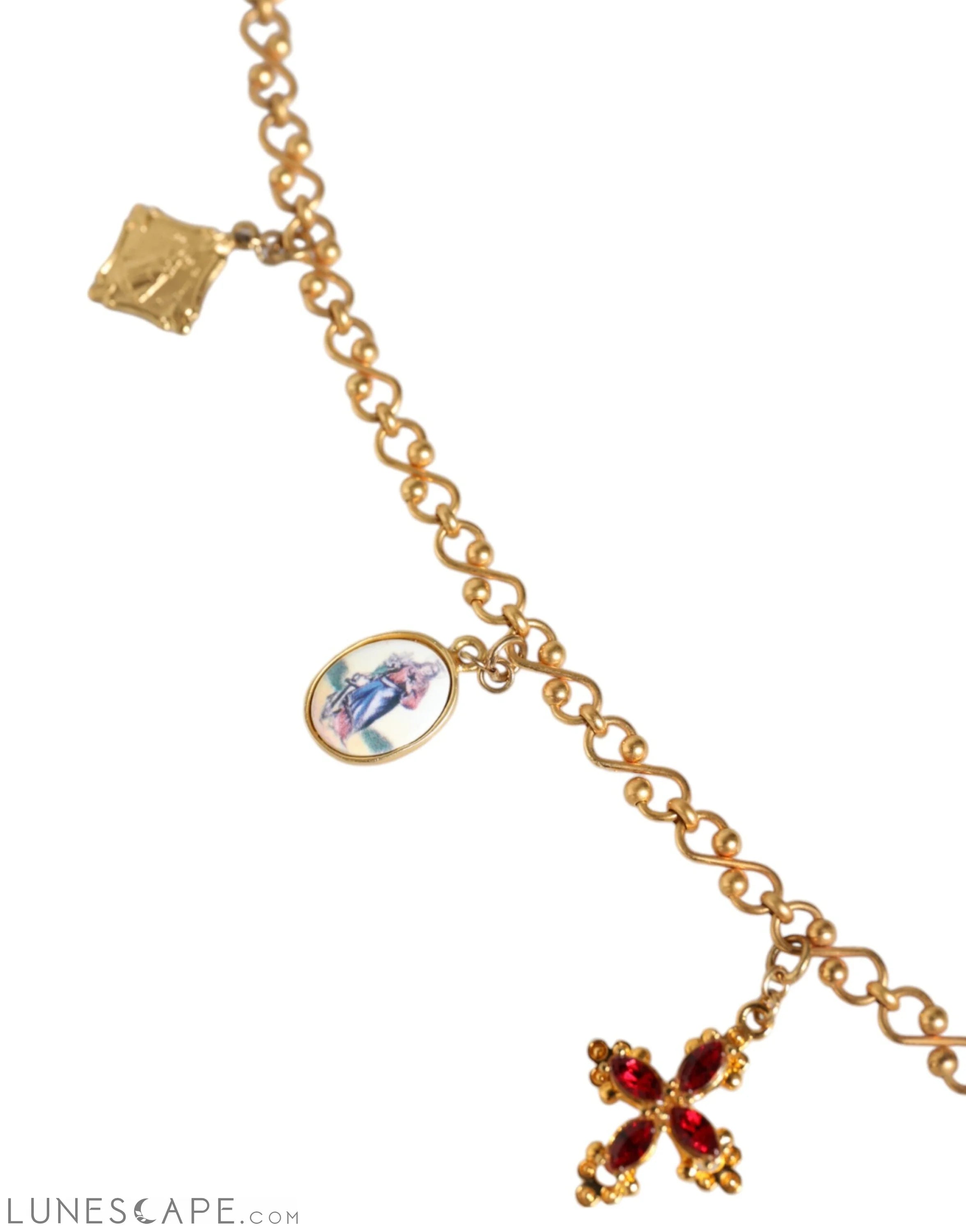 Dolce & Gabbana Gold Tone Brass Chain Religious Cross Pendant Necklace LUNESCAPE