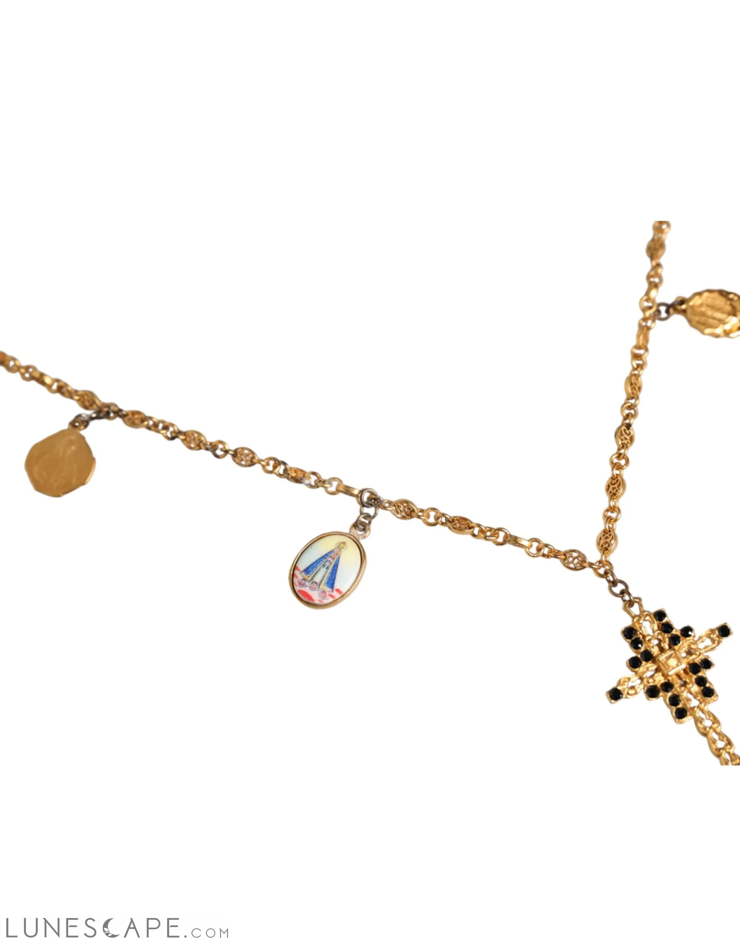 Dolce & Gabbana Gold Tone Brass Chain Religious Cross Pendant Necklace LUNESCAPE