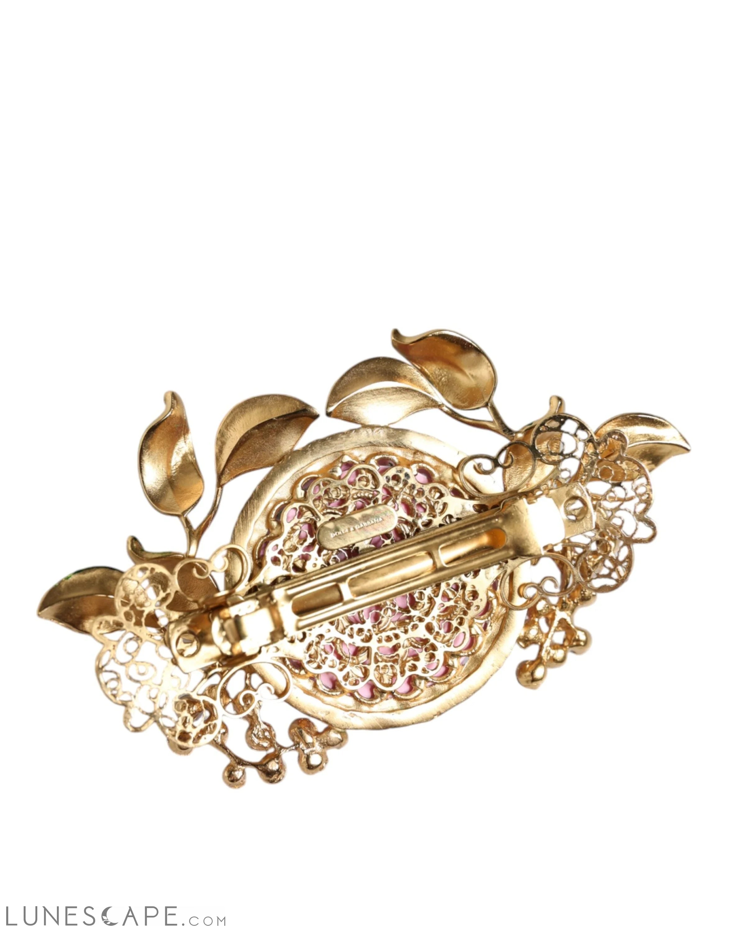 Dolce & Gabbana Gold Tone Brass Crystal Floral Hair Clip LUNESCAPE