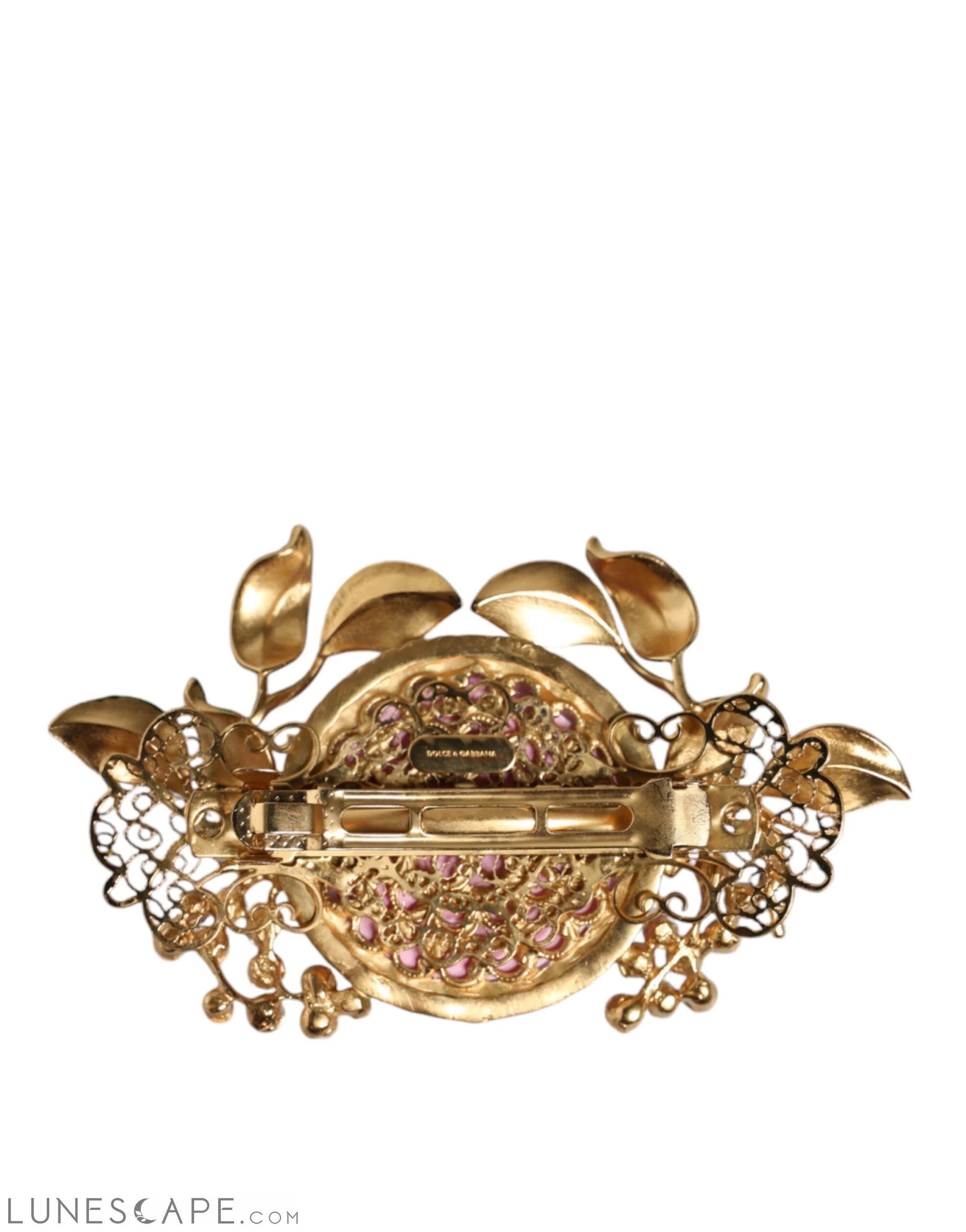 Dolce & Gabbana Gold Tone Brass Crystal Floral Hair Clip LUNESCAPE
