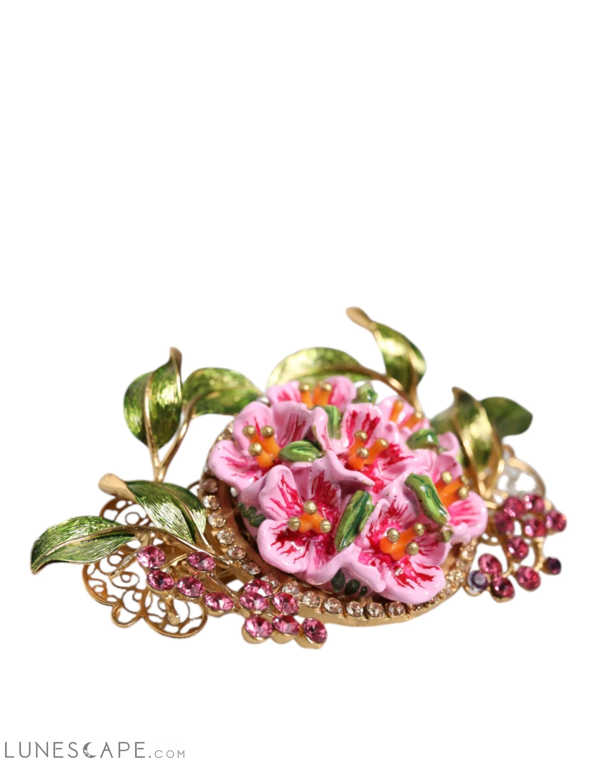 Dolce & Gabbana Gold Tone Brass Crystal Floral Hair Clip LUNESCAPE
