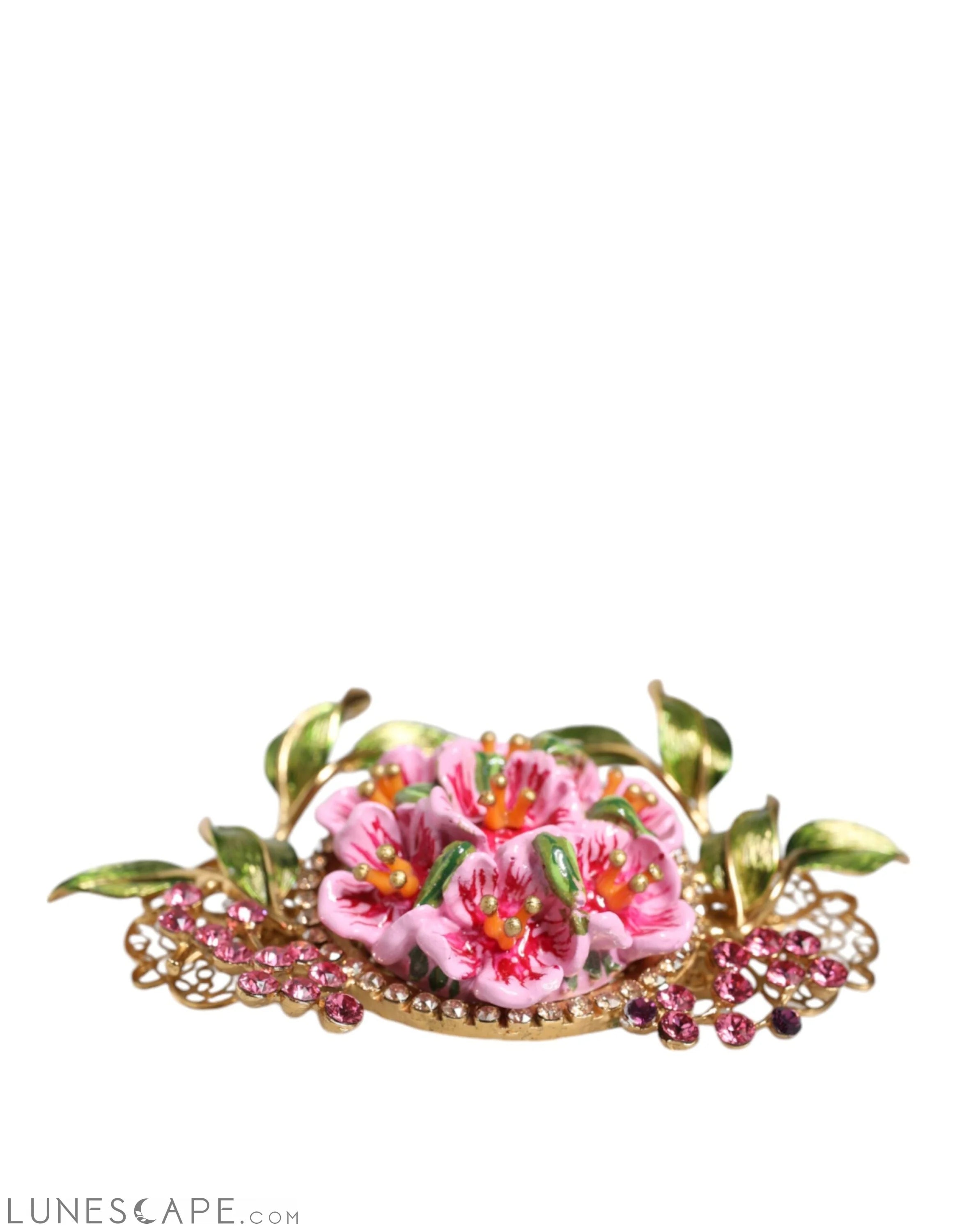 Dolce & Gabbana Gold Tone Brass Crystal Floral Hair Clip LUNESCAPE