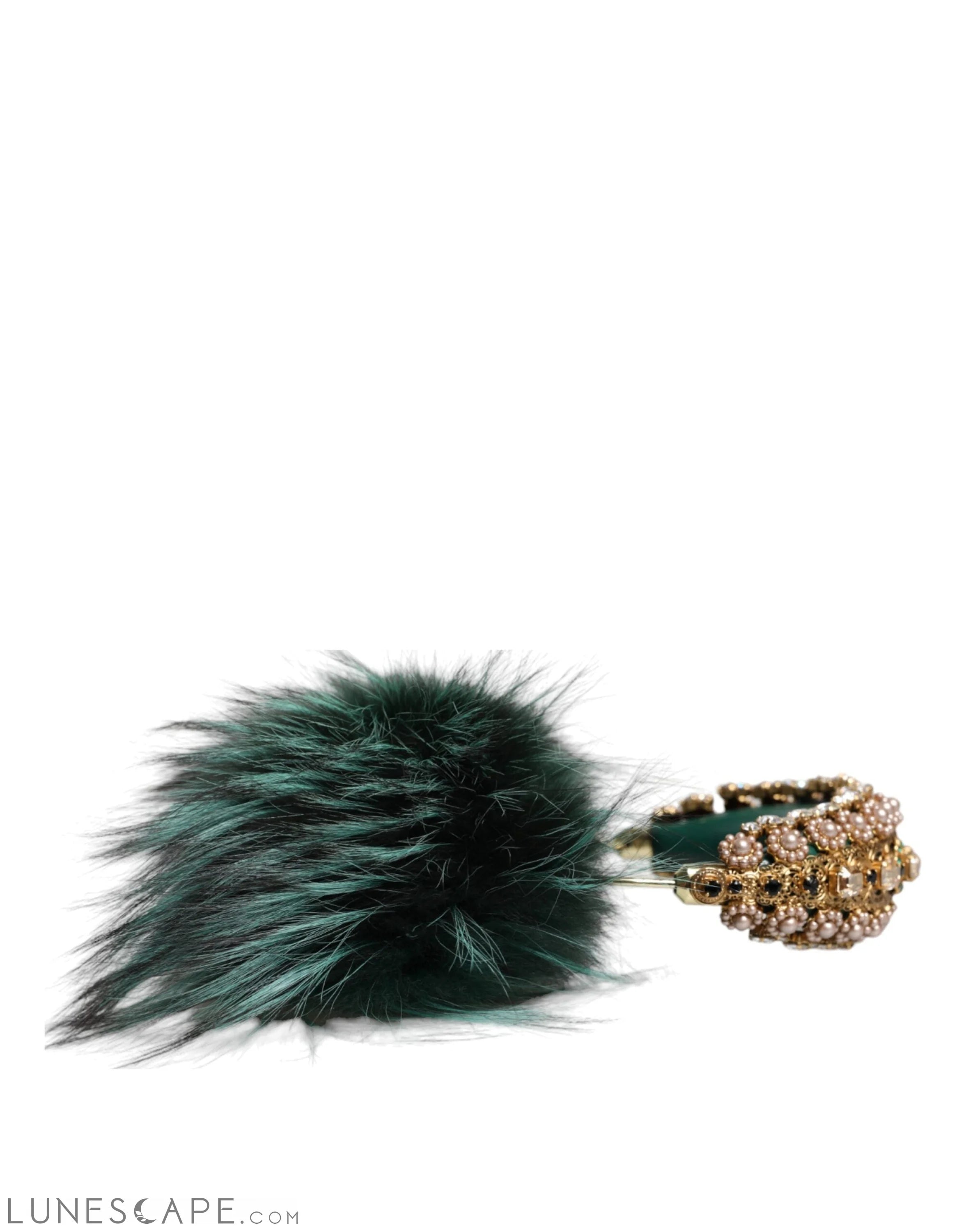 Dolce & Gabbana Green Gold Crystal Fur Headset Audio AUX Headphones LUNESCAPE