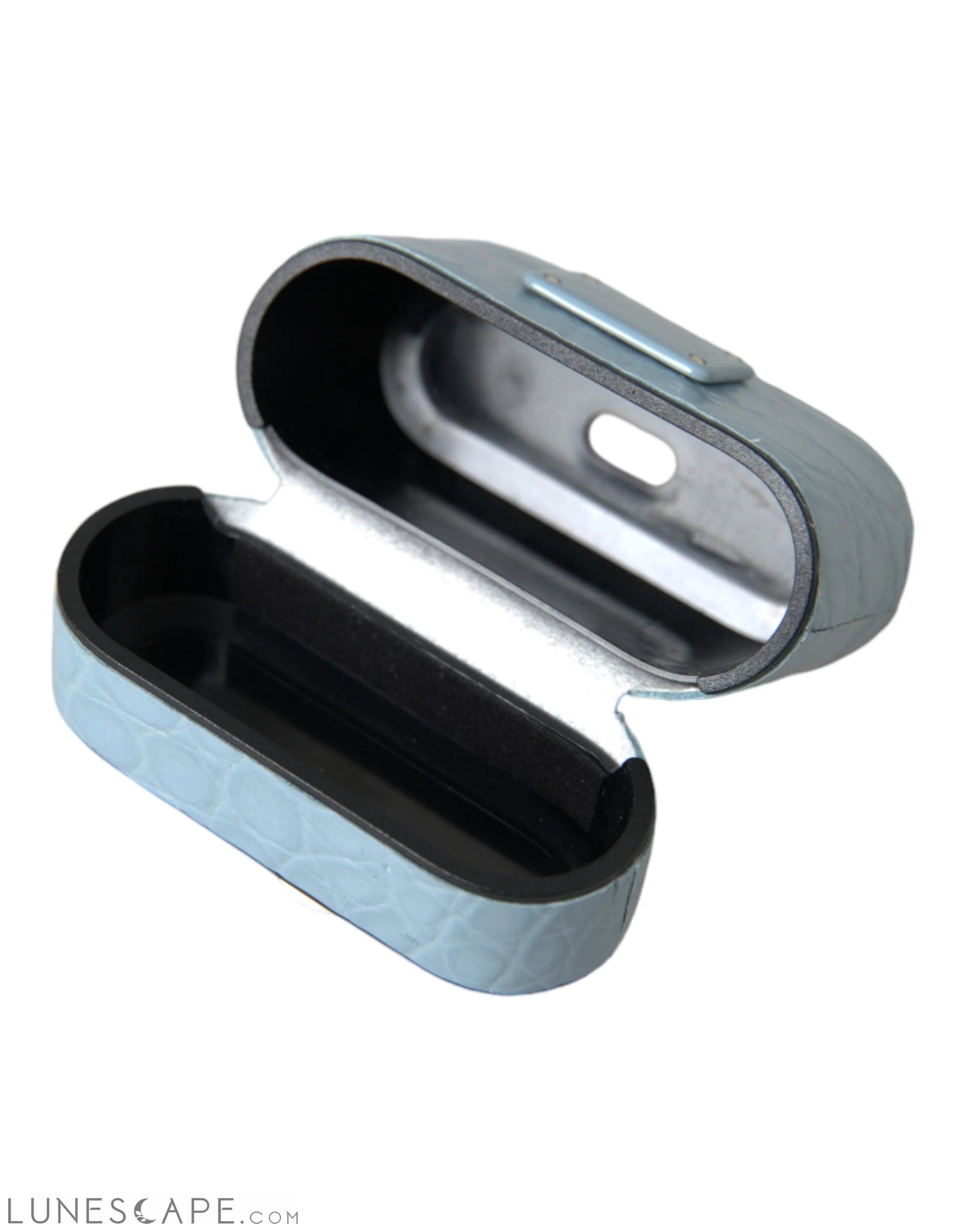 Dolce & Gabbana Light Blue Leather Metal Logo Plaque Airpods Case LUNESCAPE