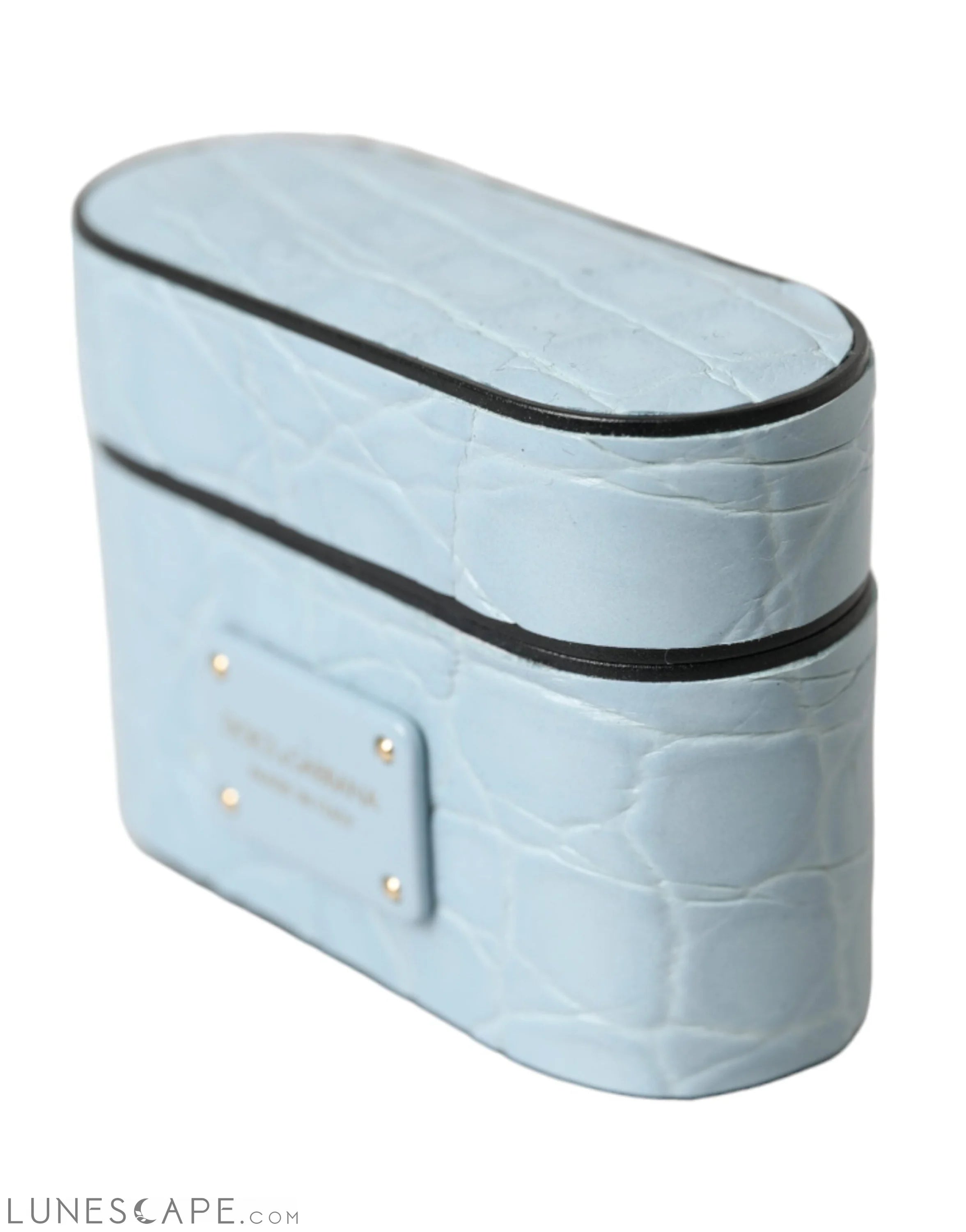Dolce & Gabbana Light Blue Leather Metal Logo Plaque Airpods Case LUNESCAPE
