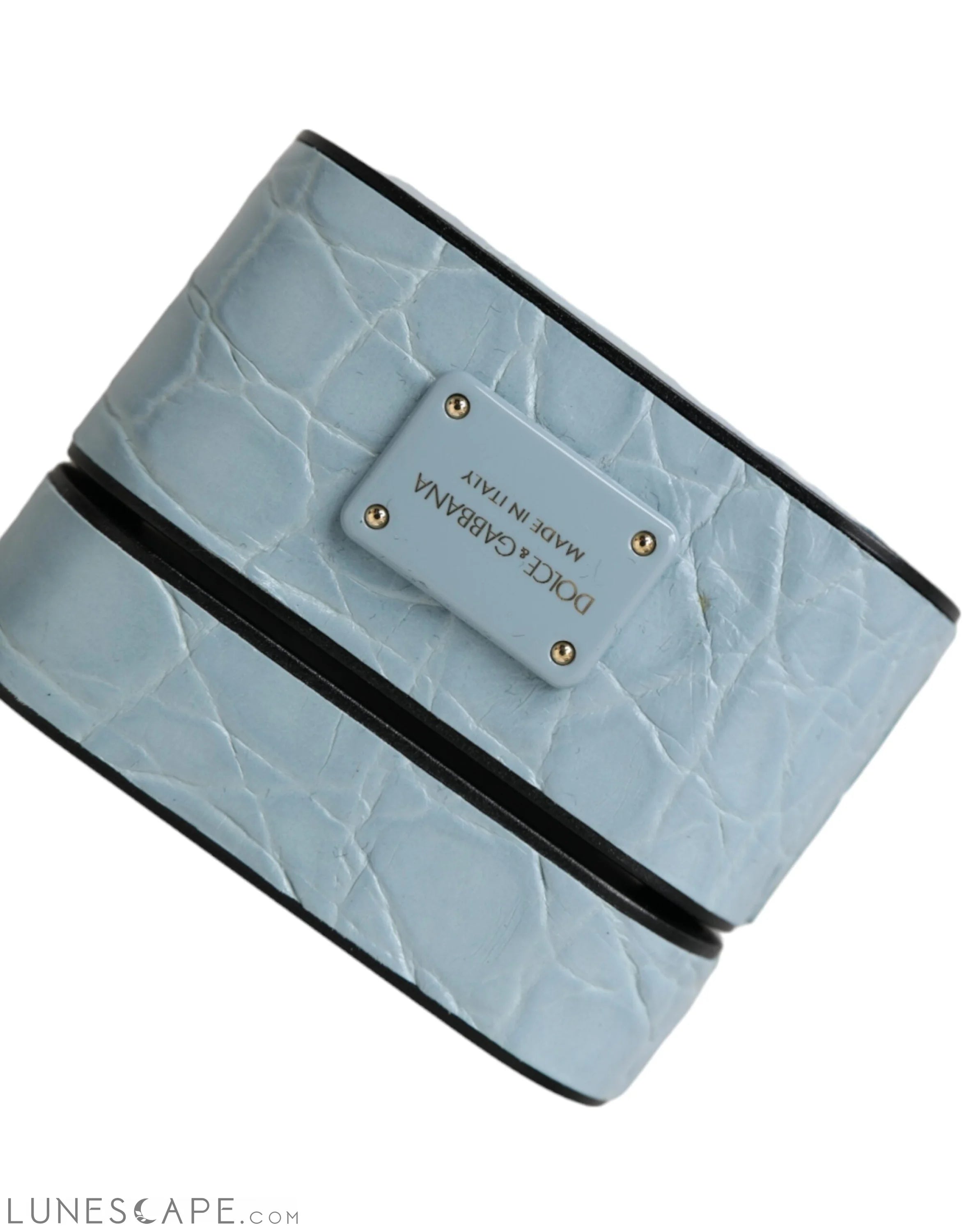 Dolce & Gabbana Light Blue Leather Metal Logo Plaque Airpods Case LUNESCAPE