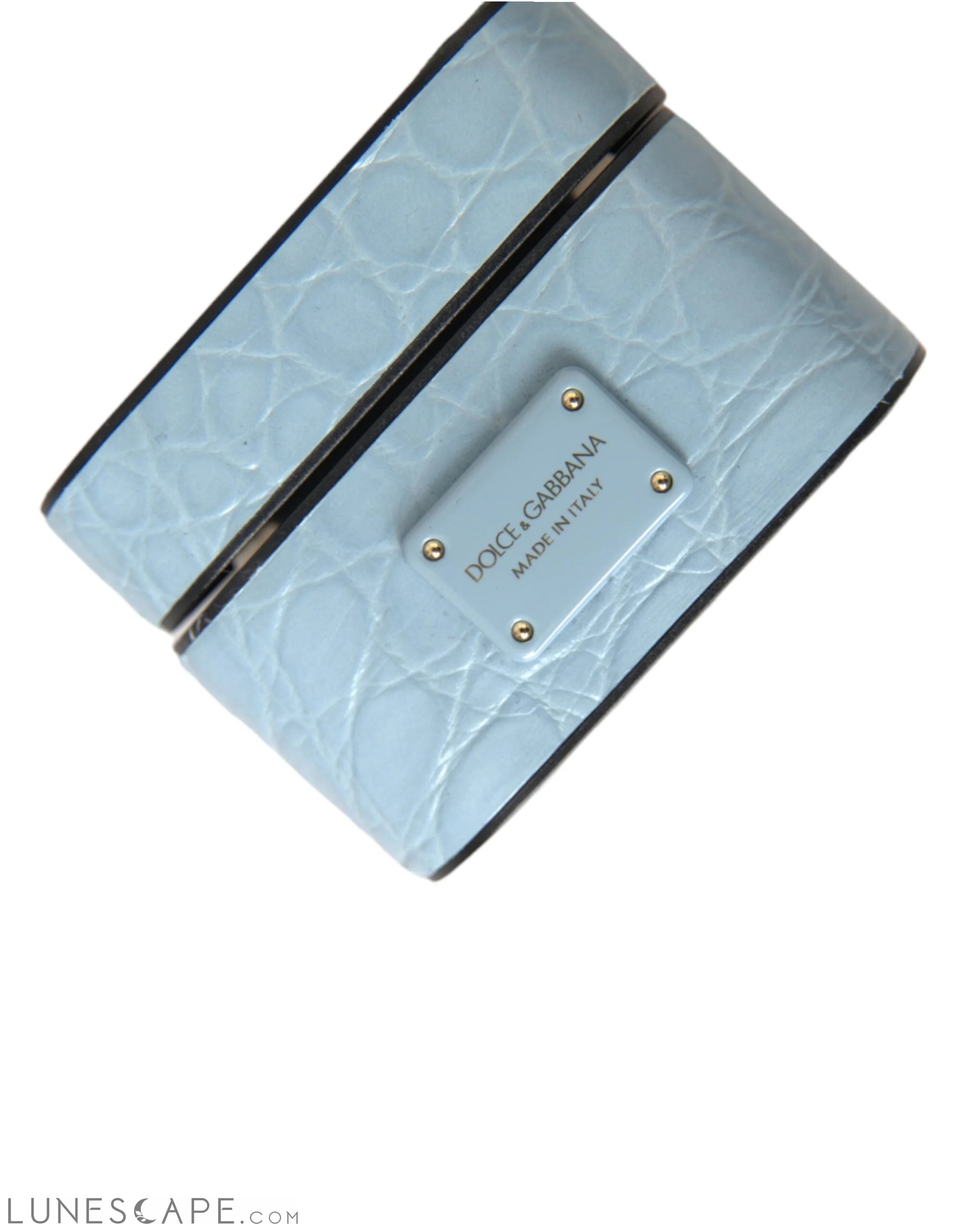 Dolce & Gabbana Light Blue Leather Metal Logo Plaque Airpods Case LUNESCAPE