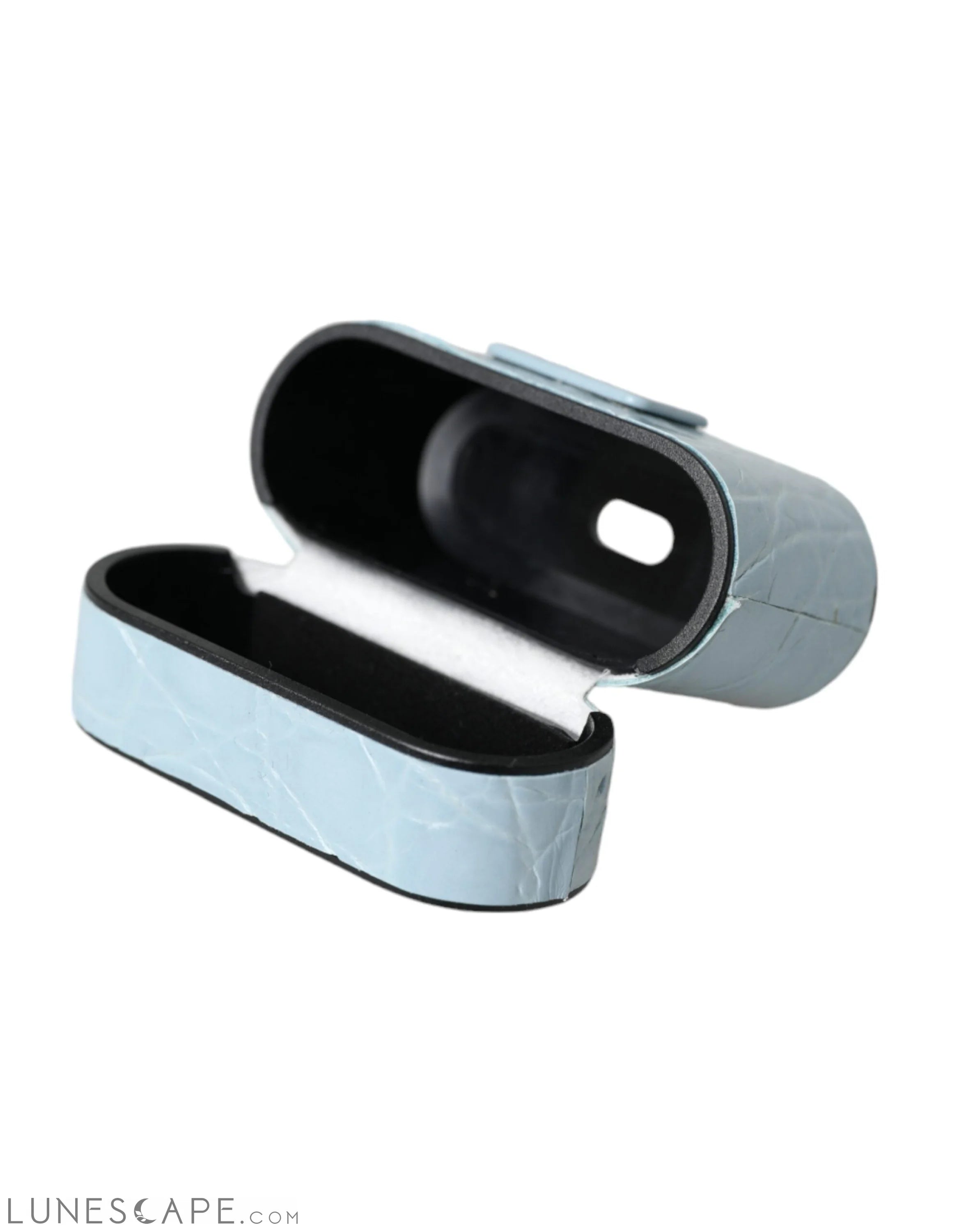 Dolce & Gabbana Light Blue Leather Metal Logo Plaque Airpods Case LUNESCAPE