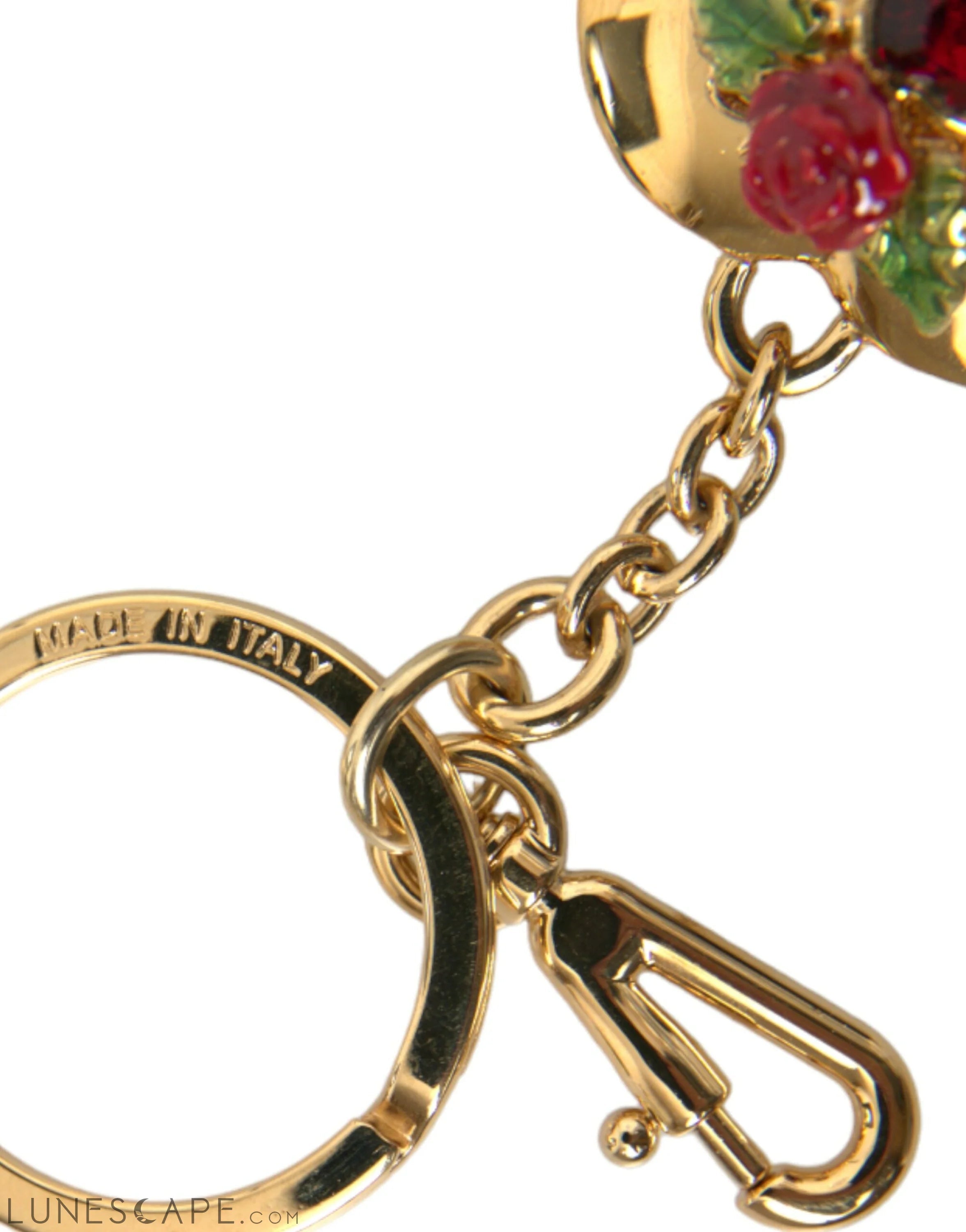 Dolce & Gabbana Metallic Gold Brass Heart Floral Pendant Keychain Keyring LUNESCAPE