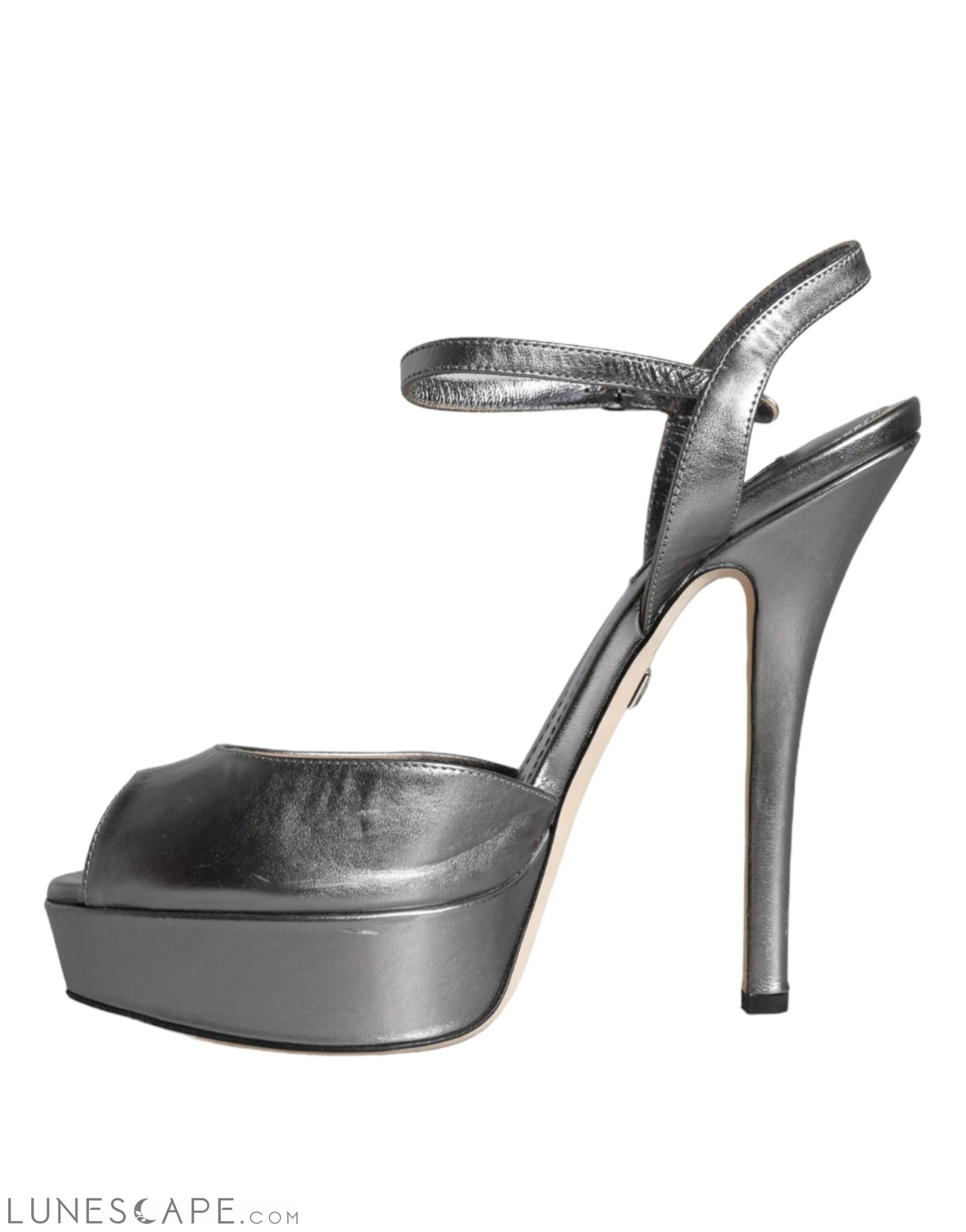 Dolce & Gabbana Metallic Silver Leather Keira Platform Sandals Shoes LUNESCAPE