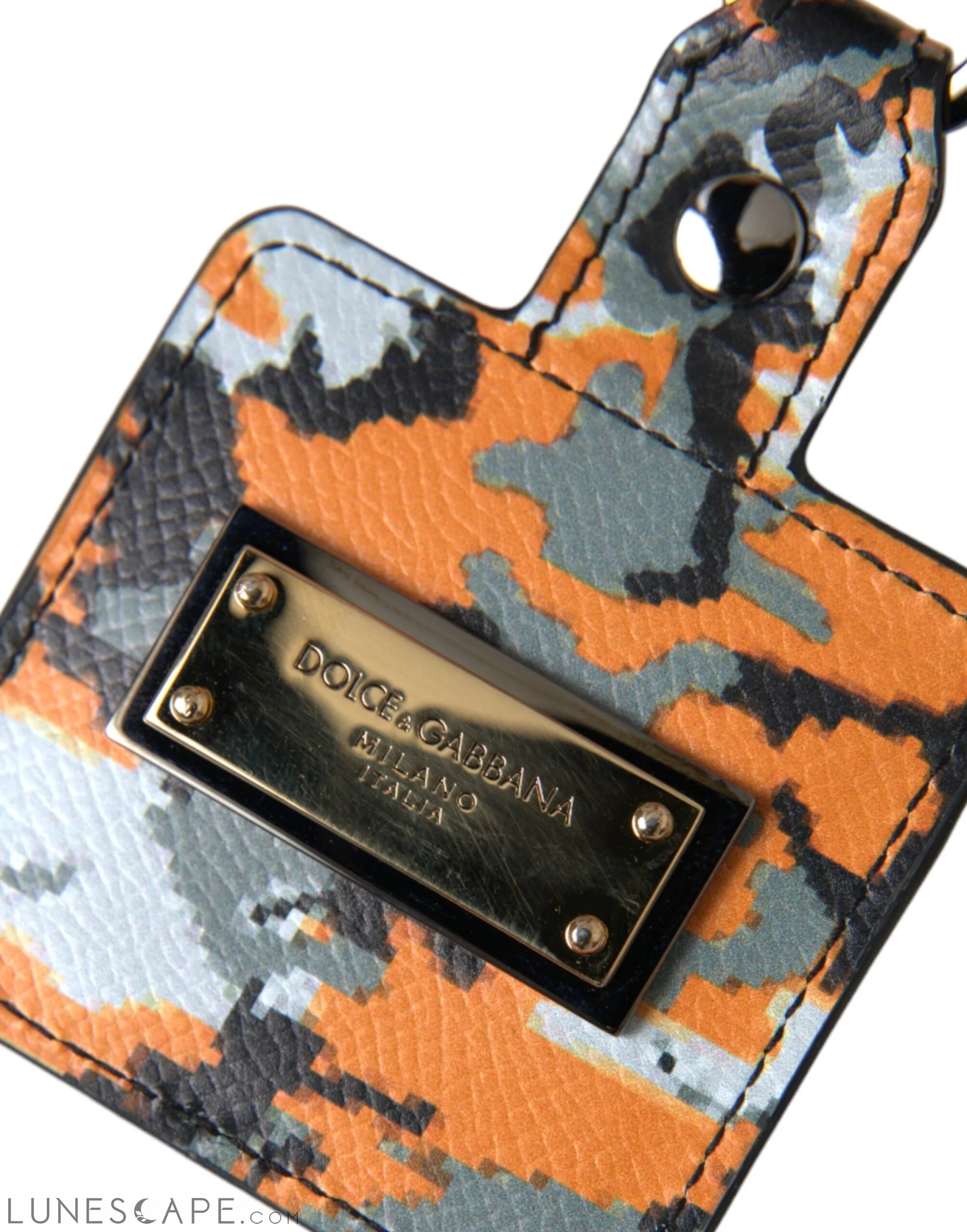 Dolce & Gabbana Multicolor Camouflage Print Leather Logo Metal Airpods Case LUNESCAPE