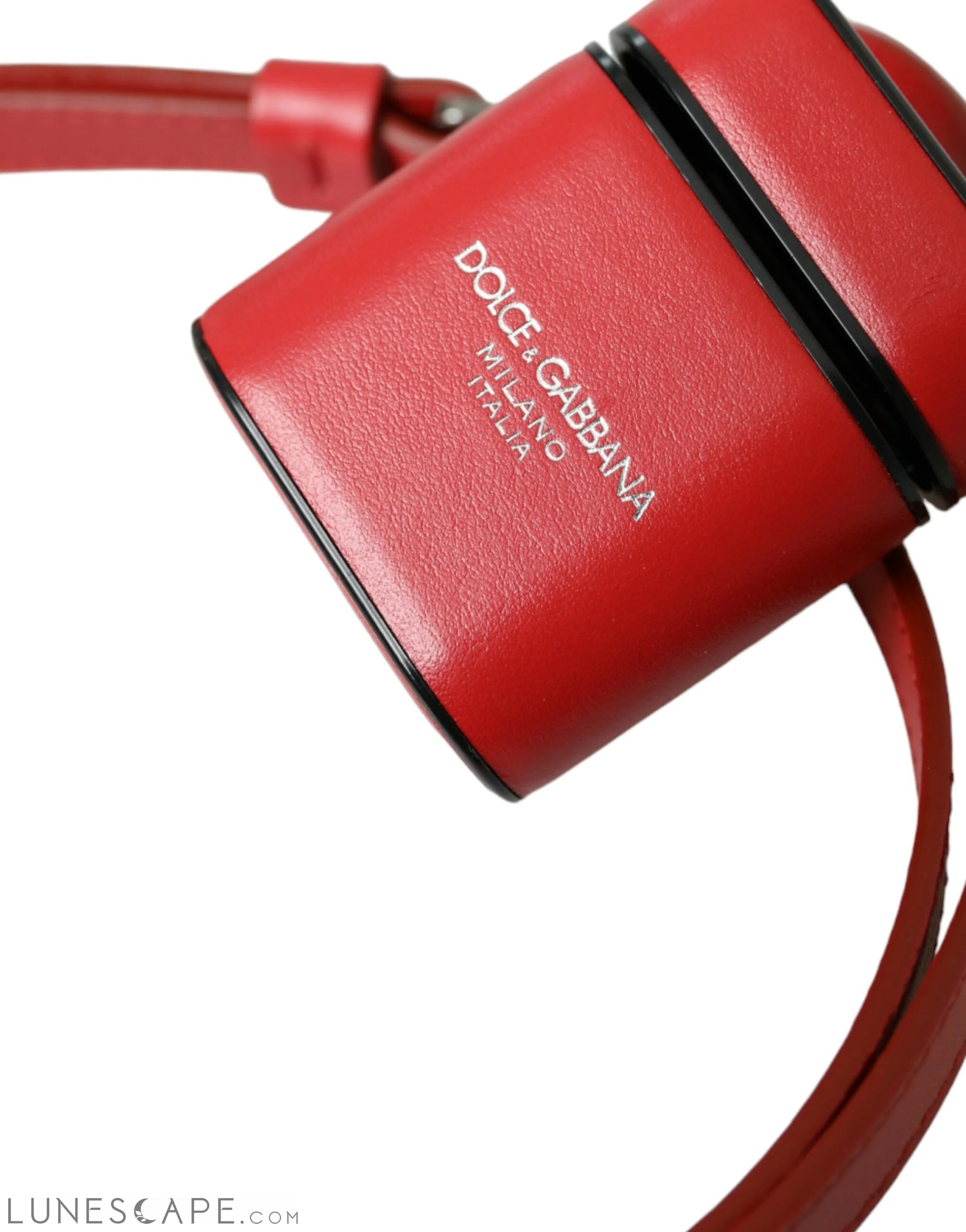 Dolce & Gabbana Red Calfskin Leather Logo Print Strap Men Airpods Case LUNESCAPE