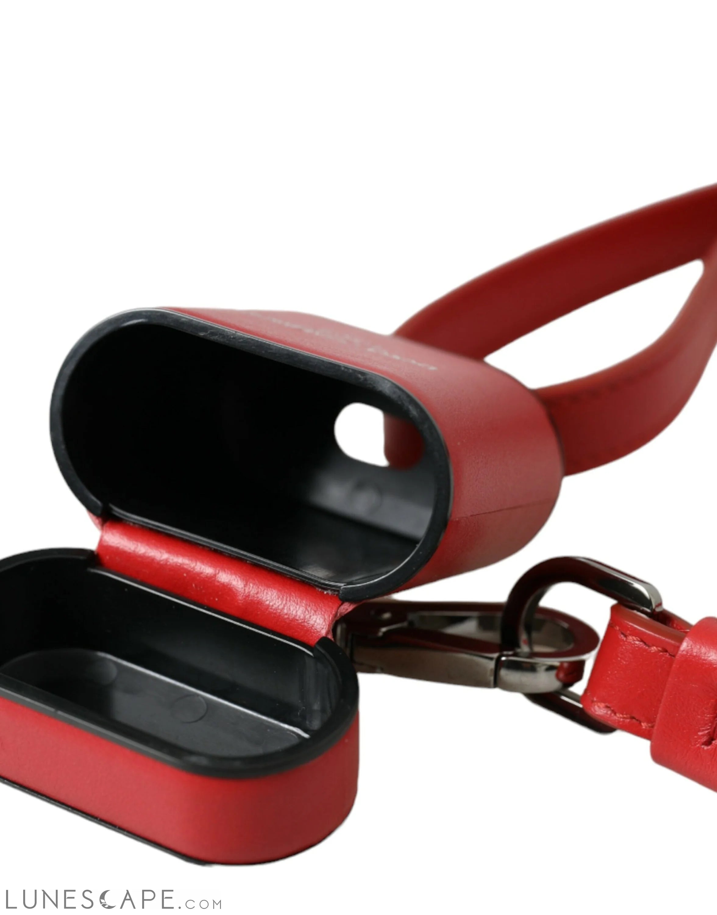 Dolce & Gabbana Red Calfskin Leather Logo Print Strap Men Airpods Case LUNESCAPE