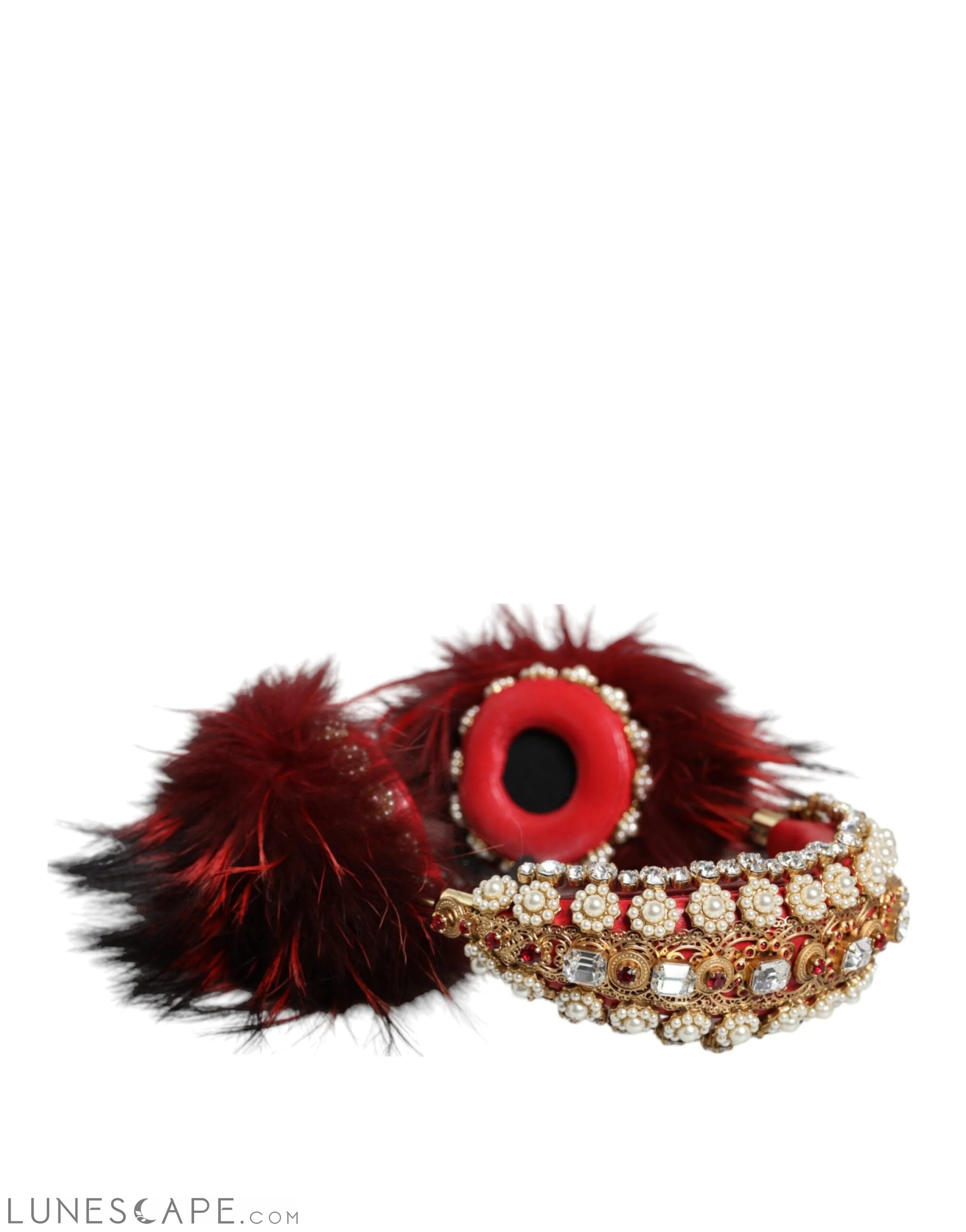 Dolce & Gabbana Red Gold Crystal Fur Headset Audio AUX Headphones LUNESCAPE