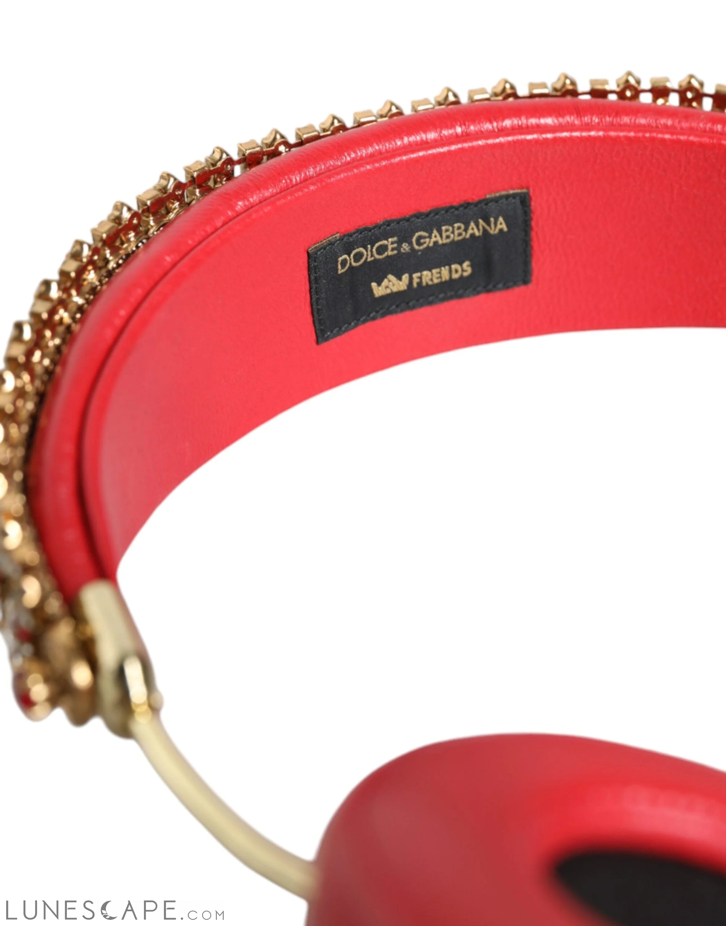 Dolce & Gabbana Red Nappa Leather Floral Crystal Headphone LUNESCAPE