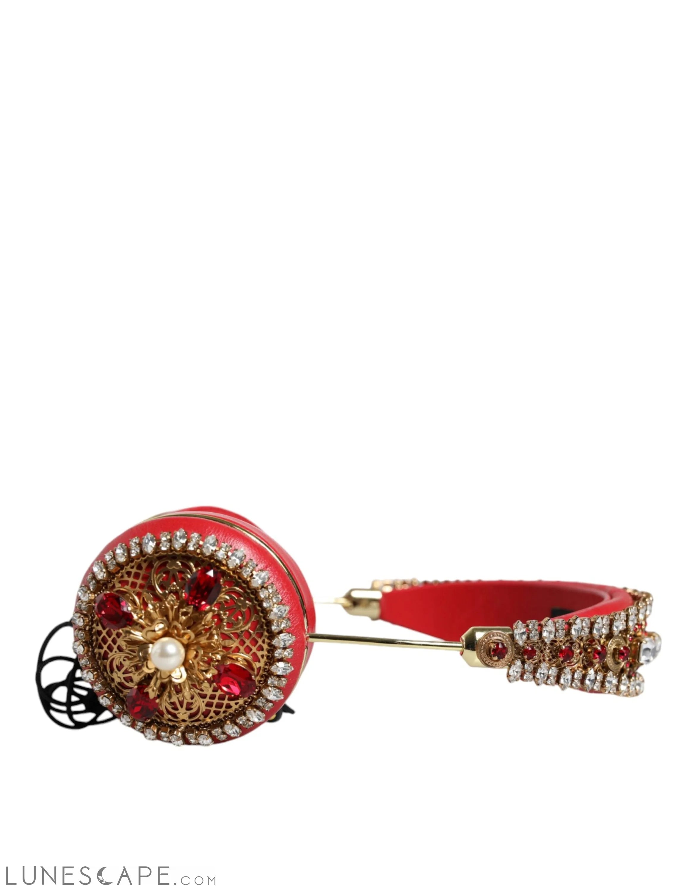 Dolce & Gabbana Red Nappa Leather Floral Crystal Headphone LUNESCAPE