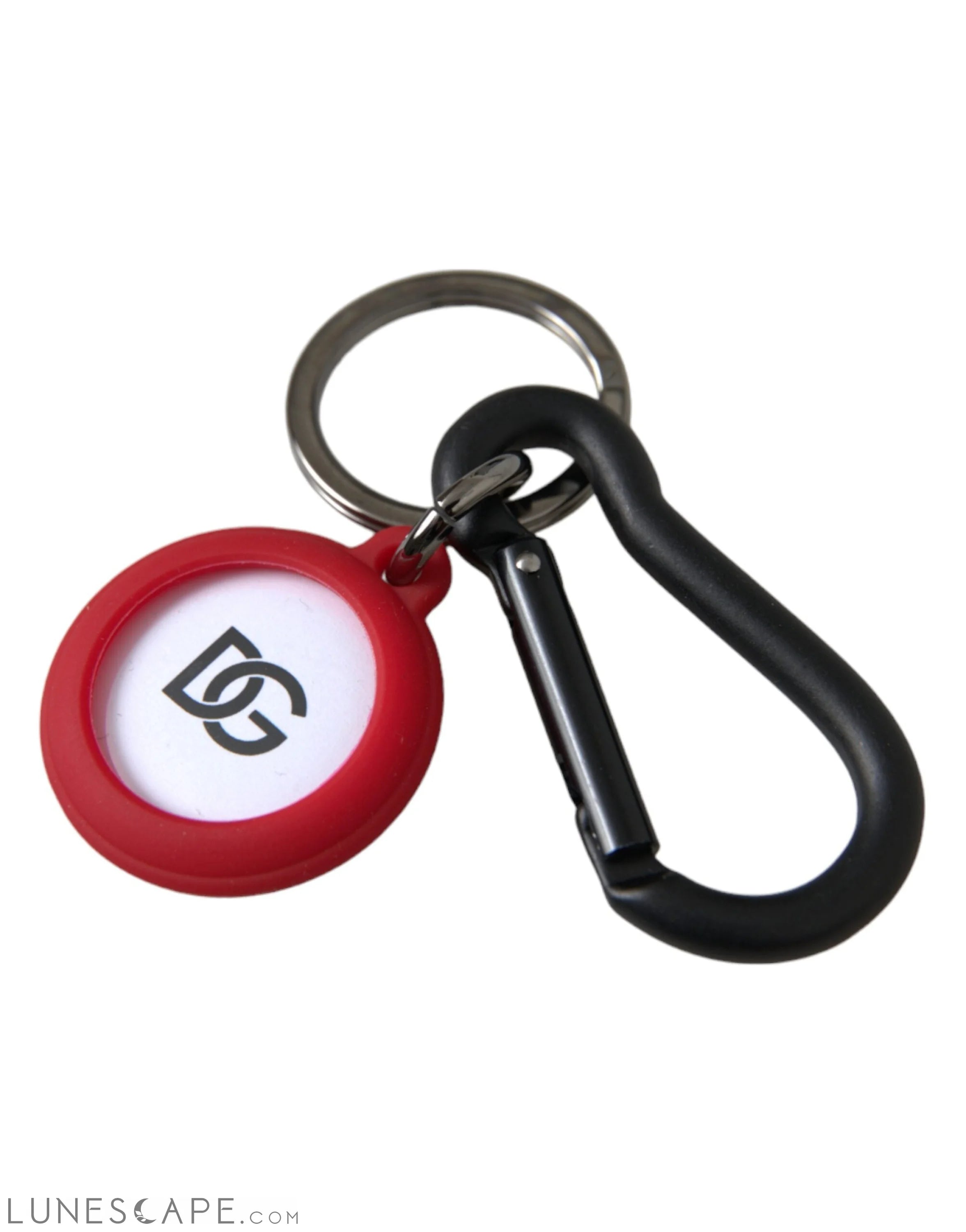 Dolce & Gabbana Red Rubber DG Logo Round Metal Brass Keychain LUNESCAPE