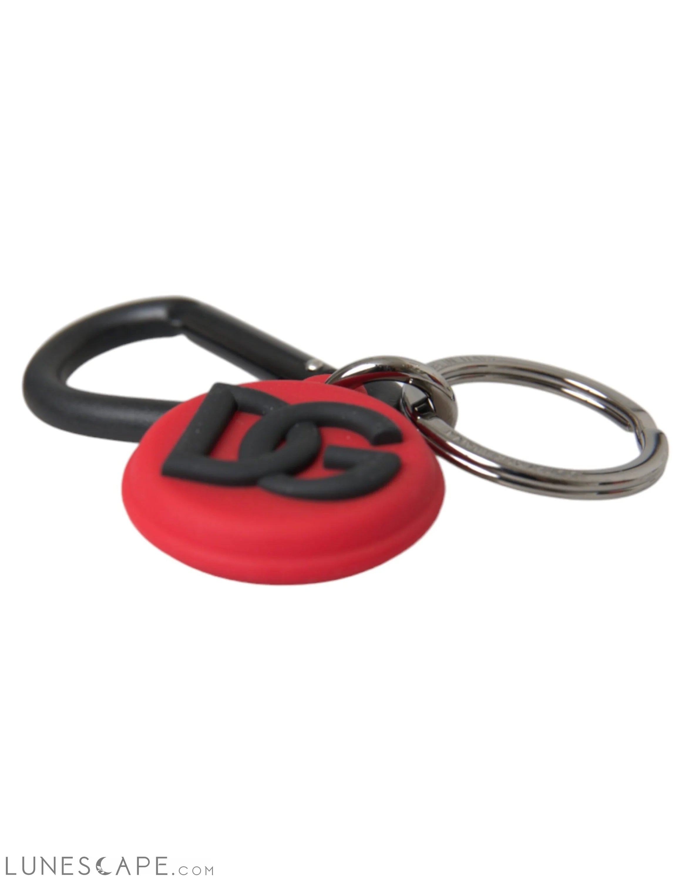 Dolce & Gabbana Red Rubber DG Logo Round Metal Brass Keychain LUNESCAPE