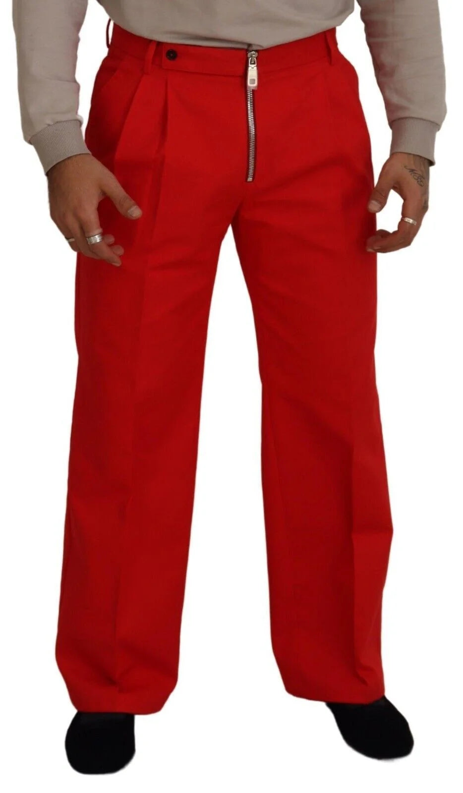 Dolce & Gabbana Stunning Red Mainline Cotton Pants LUNESCAPE