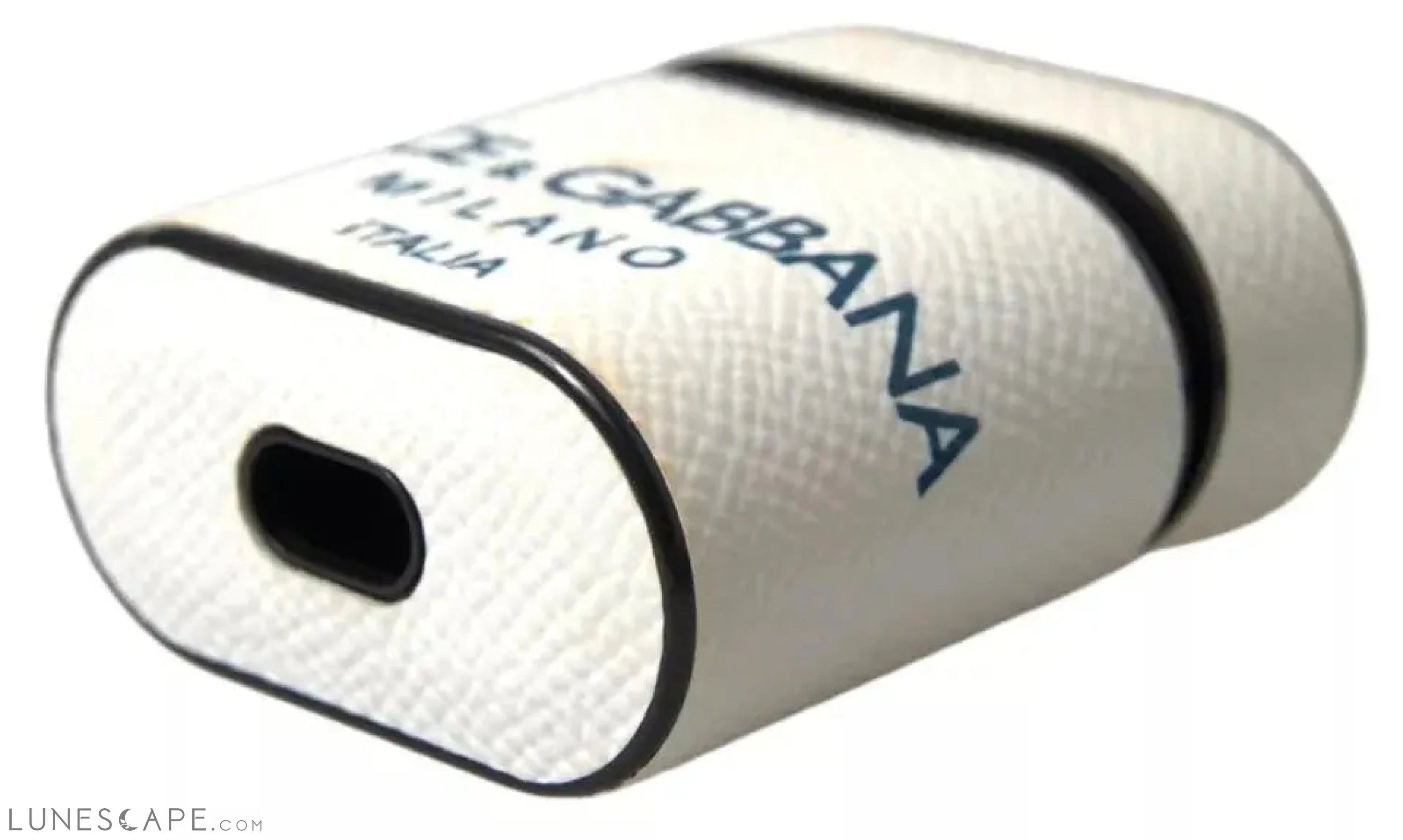 Dolce & Gabbana White Blue Calf Leather Logo Print Strap Airpods Case LUNESCAPE