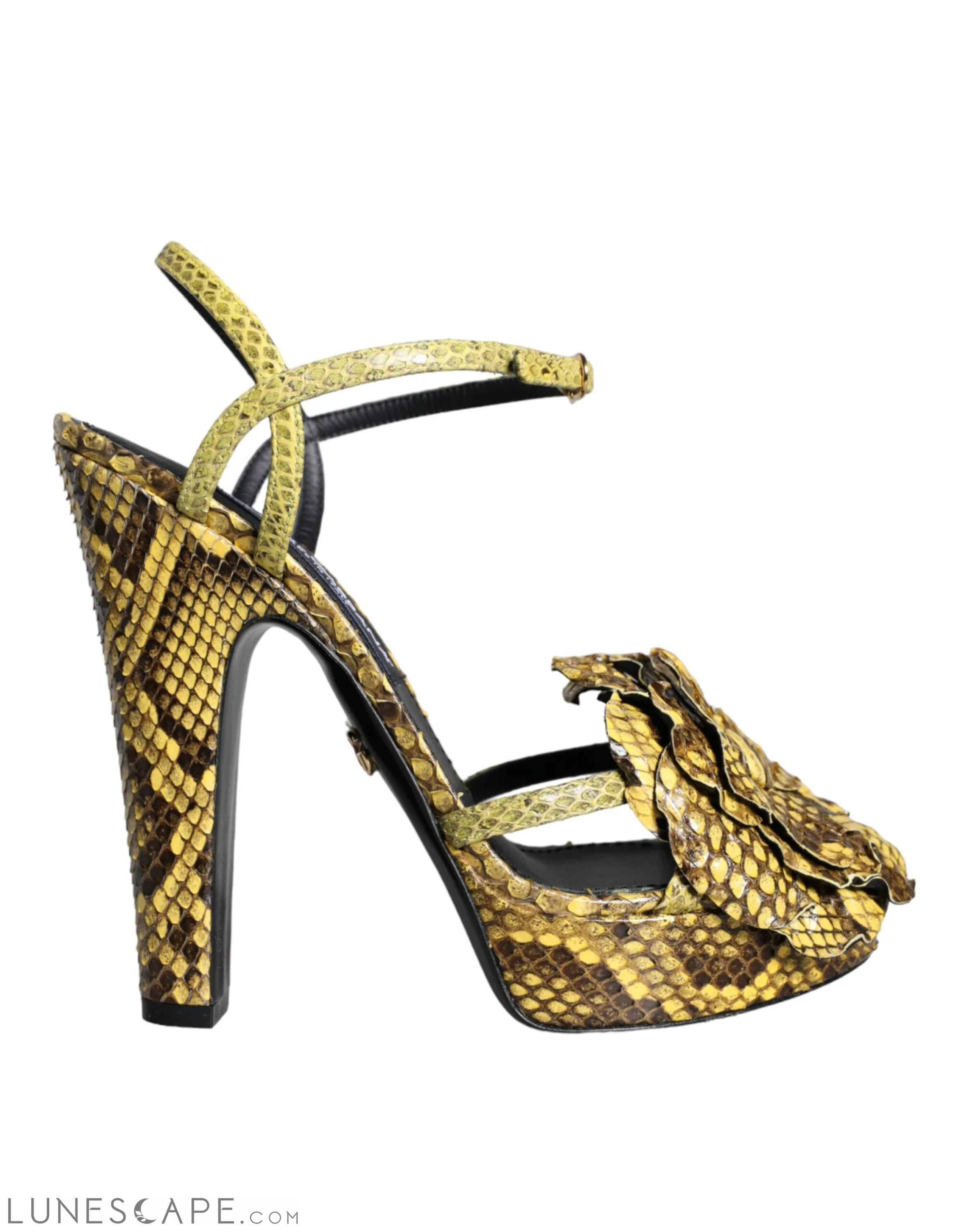 Dolce & Gabbana Yellow Exotic Leather Ankle Strap Heels Sandals Shoes LUNESCAPE