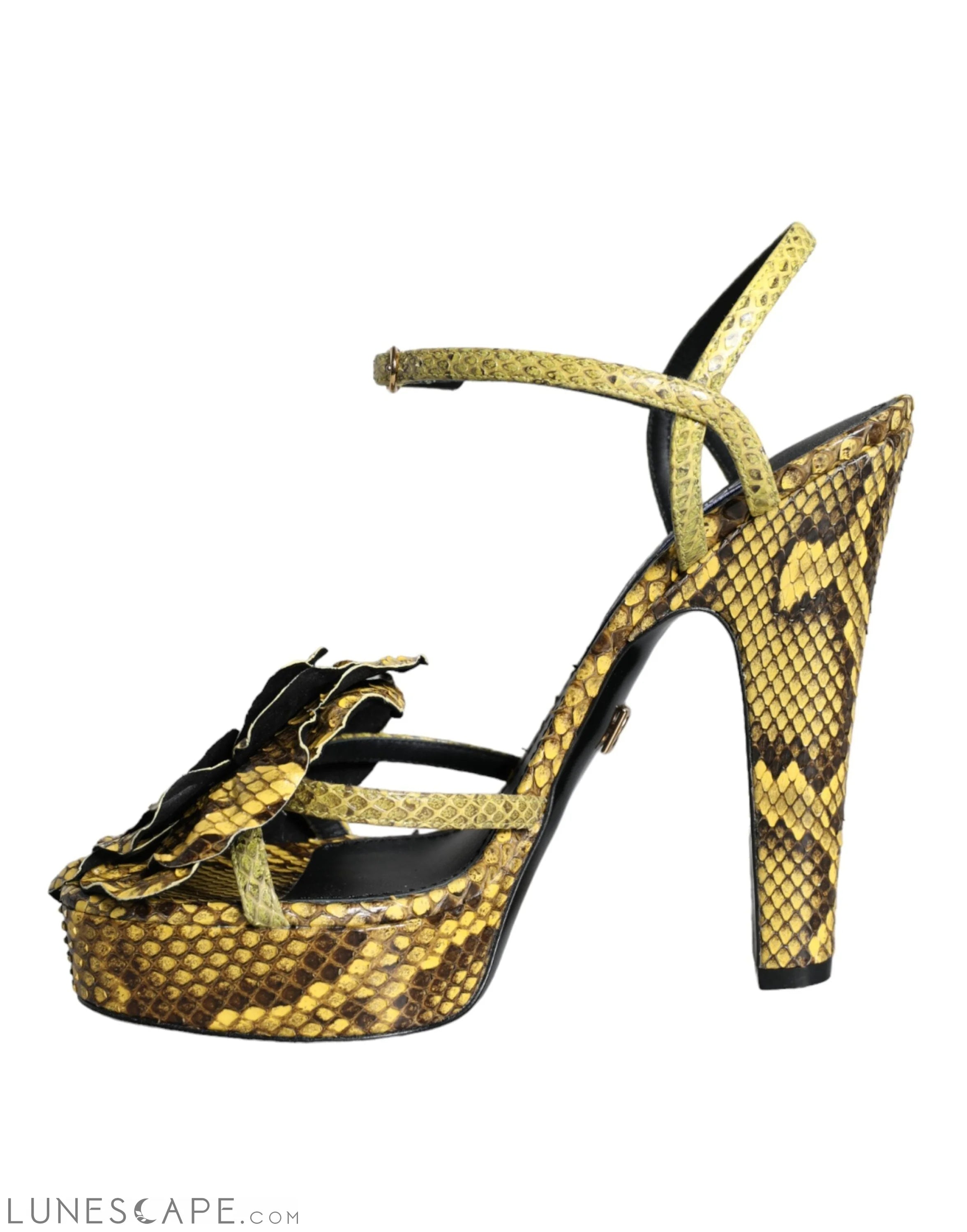 Dolce & Gabbana Yellow Exotic Leather Ankle Strap Heels Sandals Shoes LUNESCAPE
