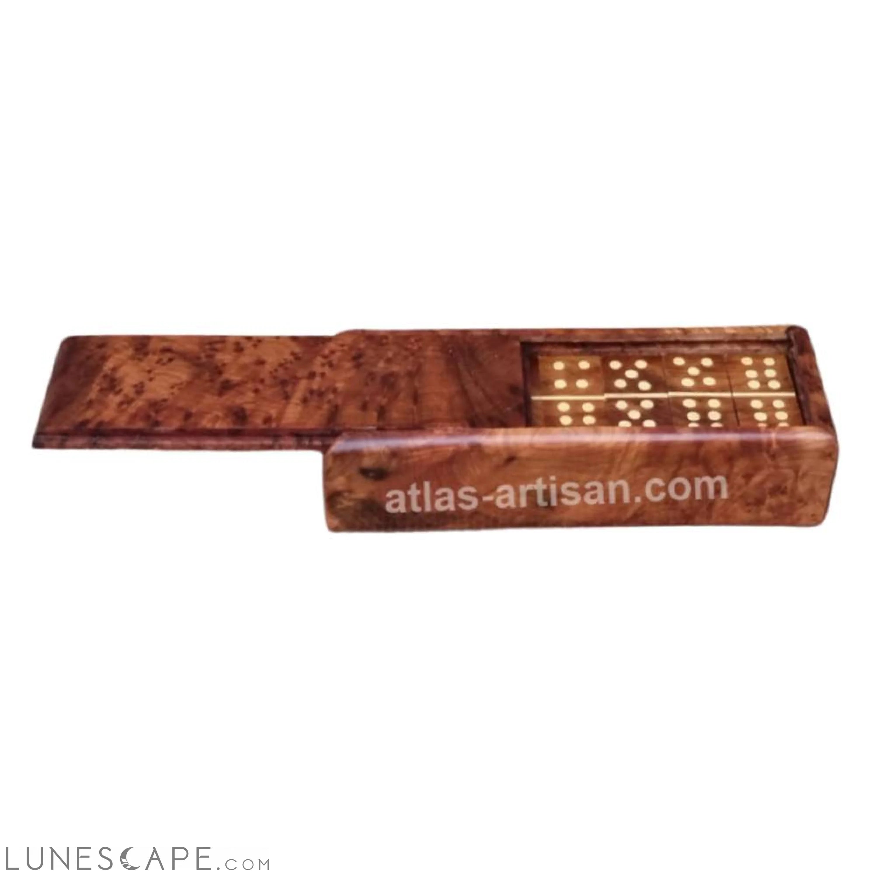 Dominos with Case Handmade Inlaid Wooden Intarsia Moroccan Marquetry LUNESCAPE