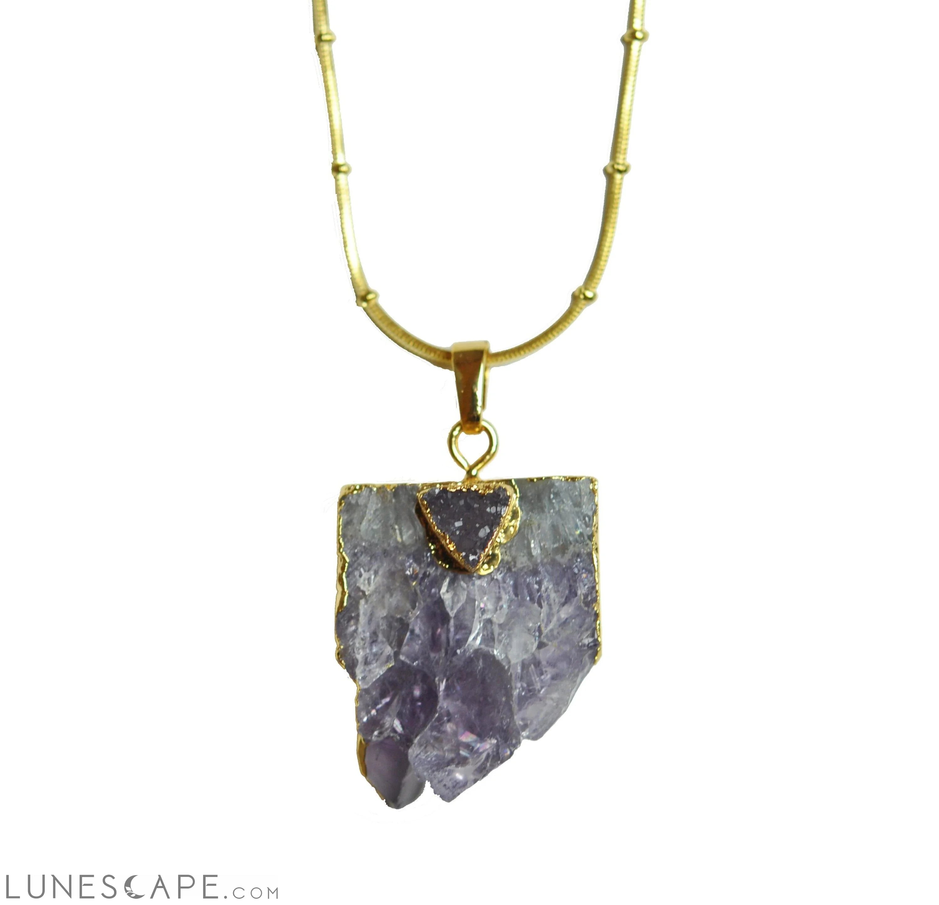 Double Chain Amethyst Pendant Necklace LUNESCAPE