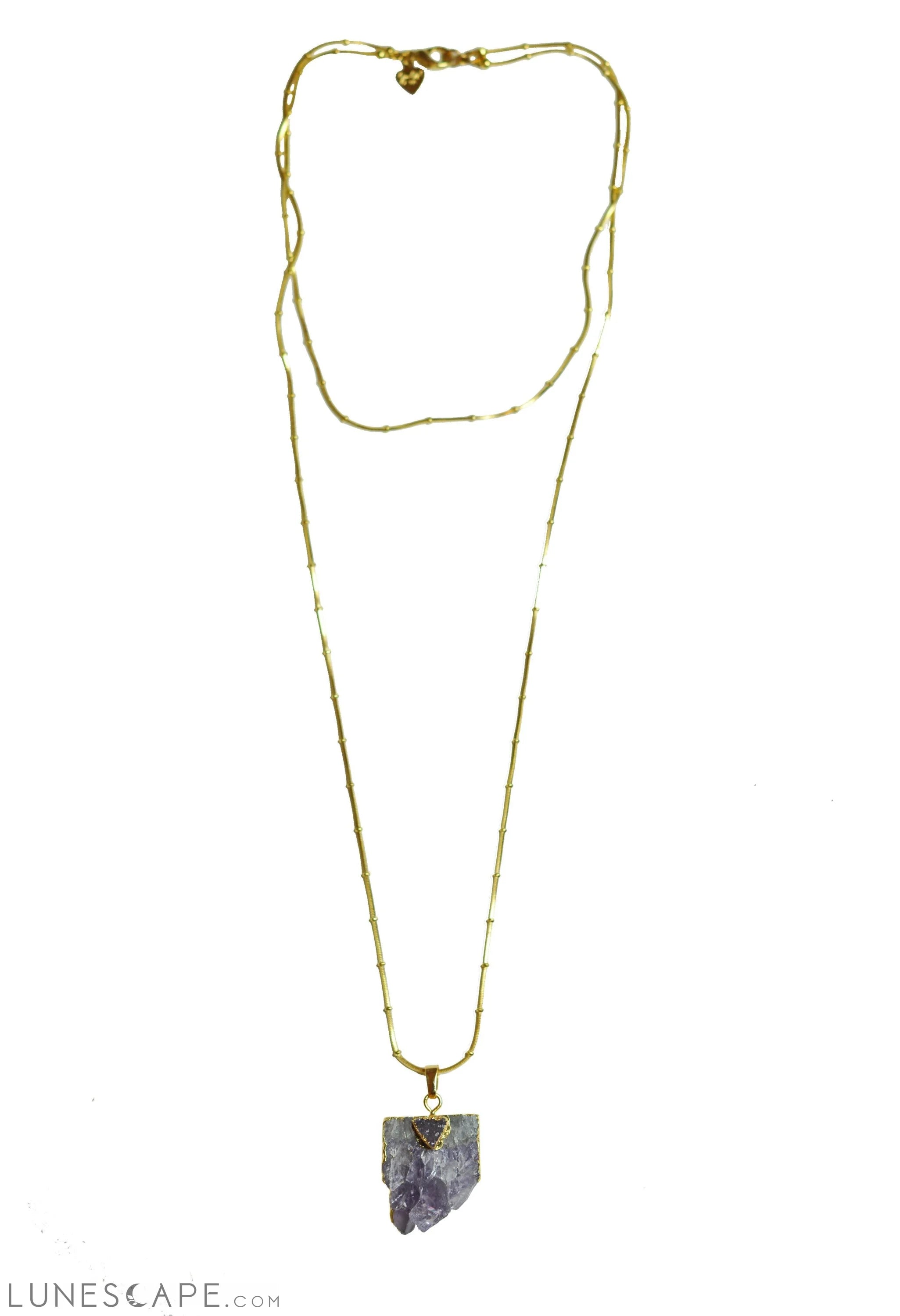 Double Chain Amethyst Pendant Necklace LUNESCAPE