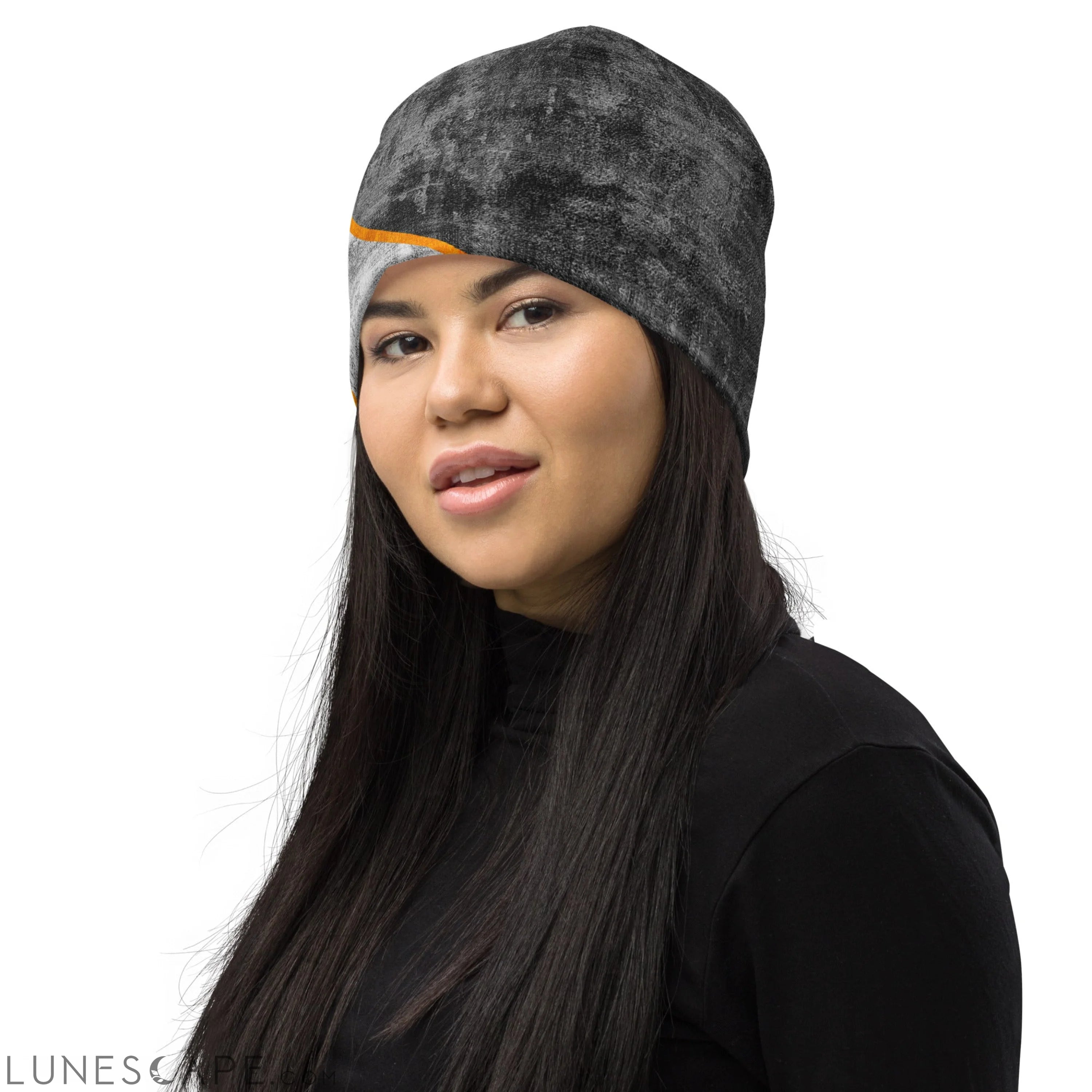 Double-layered Beanie Hat Blue Grey Design 2 LUNESCAPE