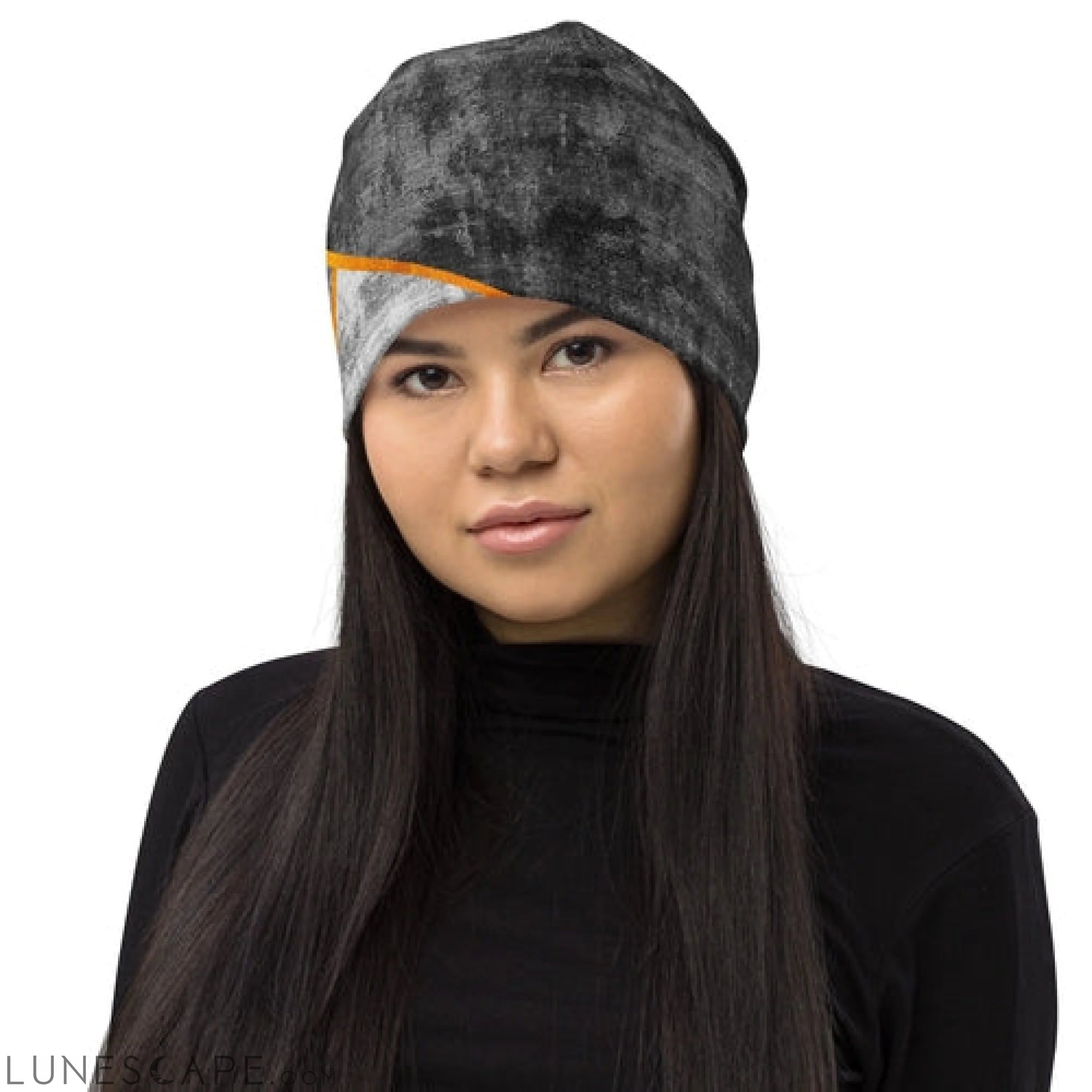 Double-layered Beanie Hat Blue Grey Design 2 LUNESCAPE