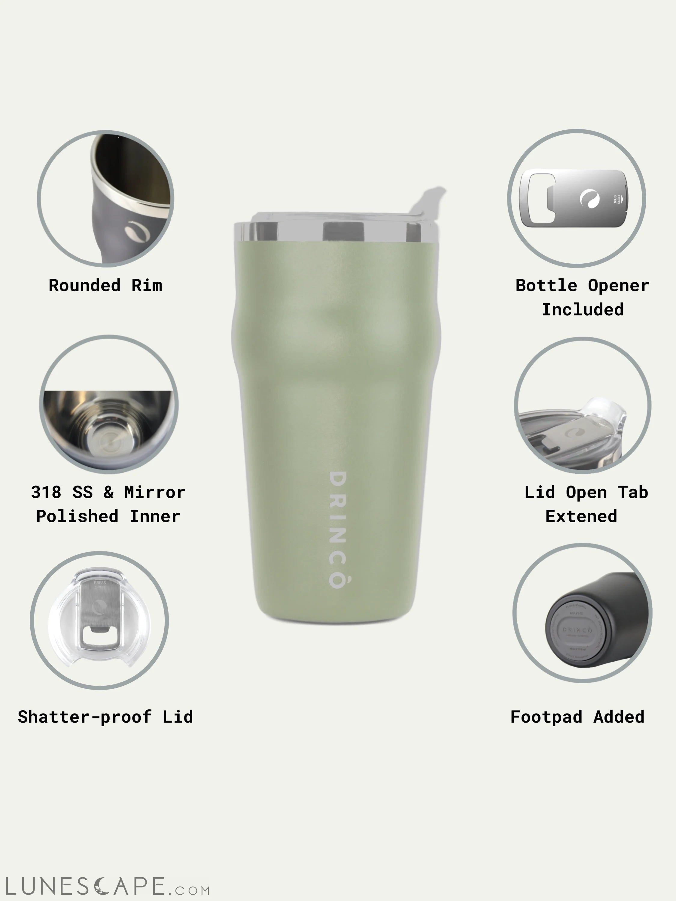 DRINCO 20oz Insulated Tumbler Beer Mug-Bottle Opener THOR-(Forest) LUNESCAPE