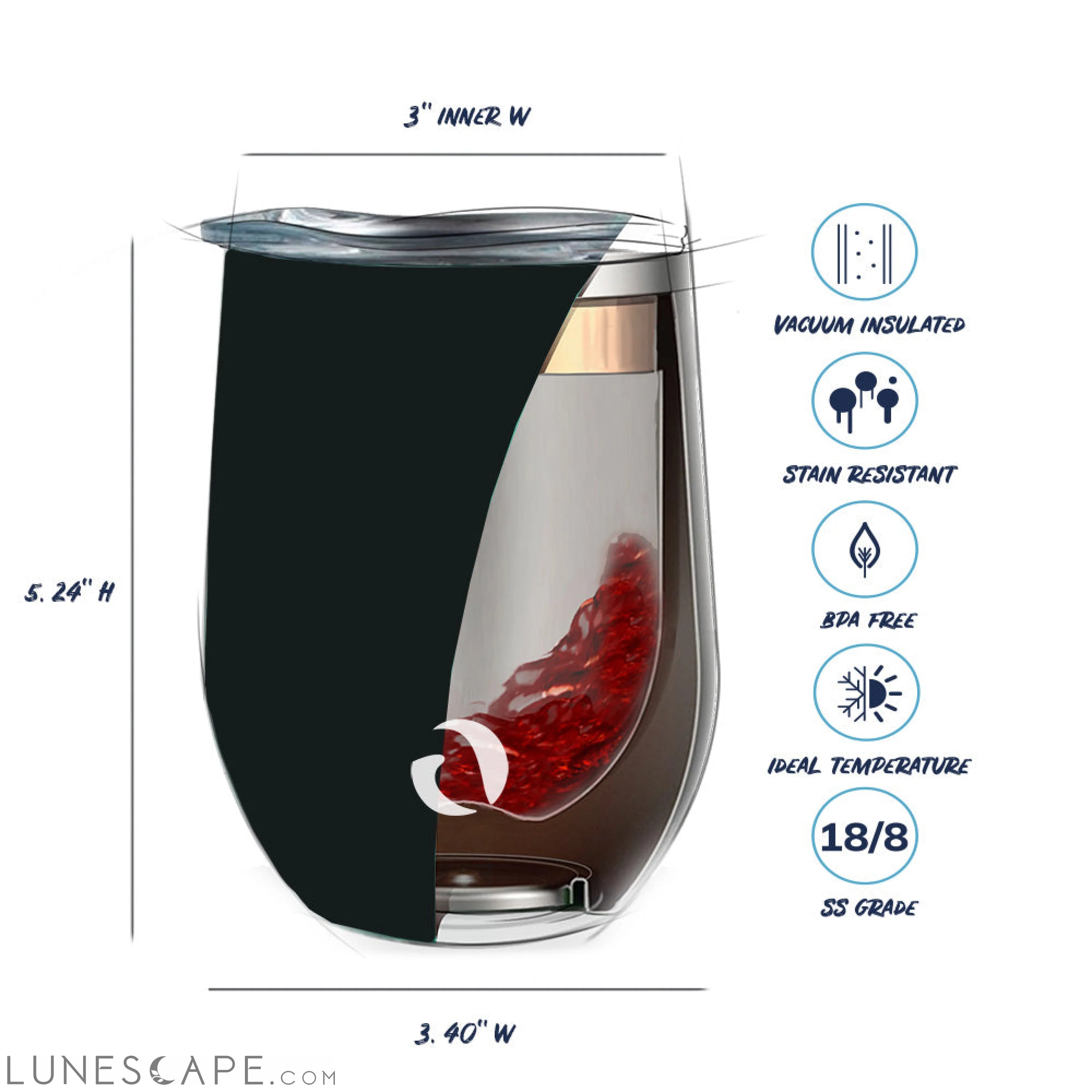 DRINCO® 12oz Insulated Wine Tumbler Glass (Matte Charcoal) LUNESCAPE