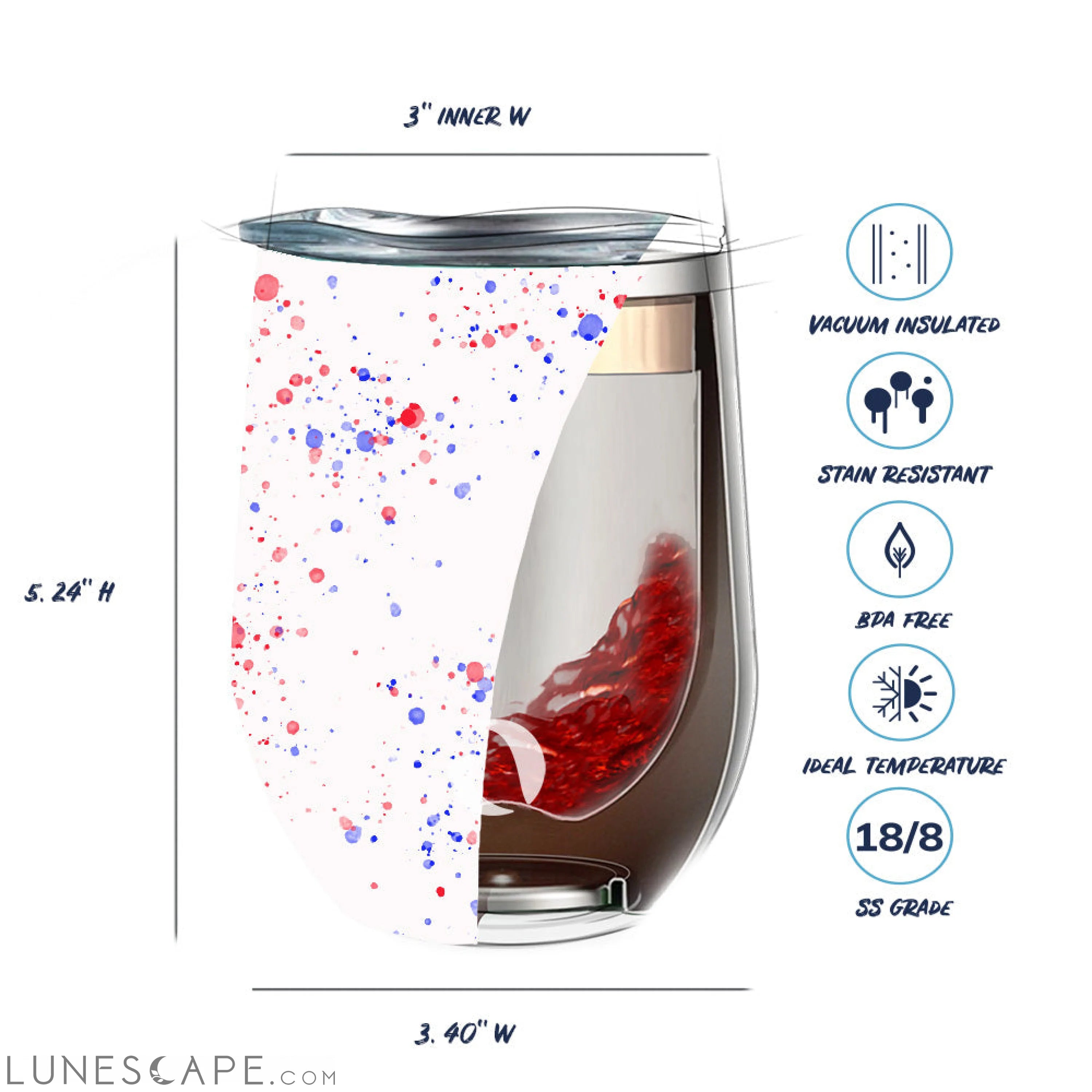 DRINCO® 12oz Insulated Wine Tumbler Glass (Pebble Beach) LUNESCAPE