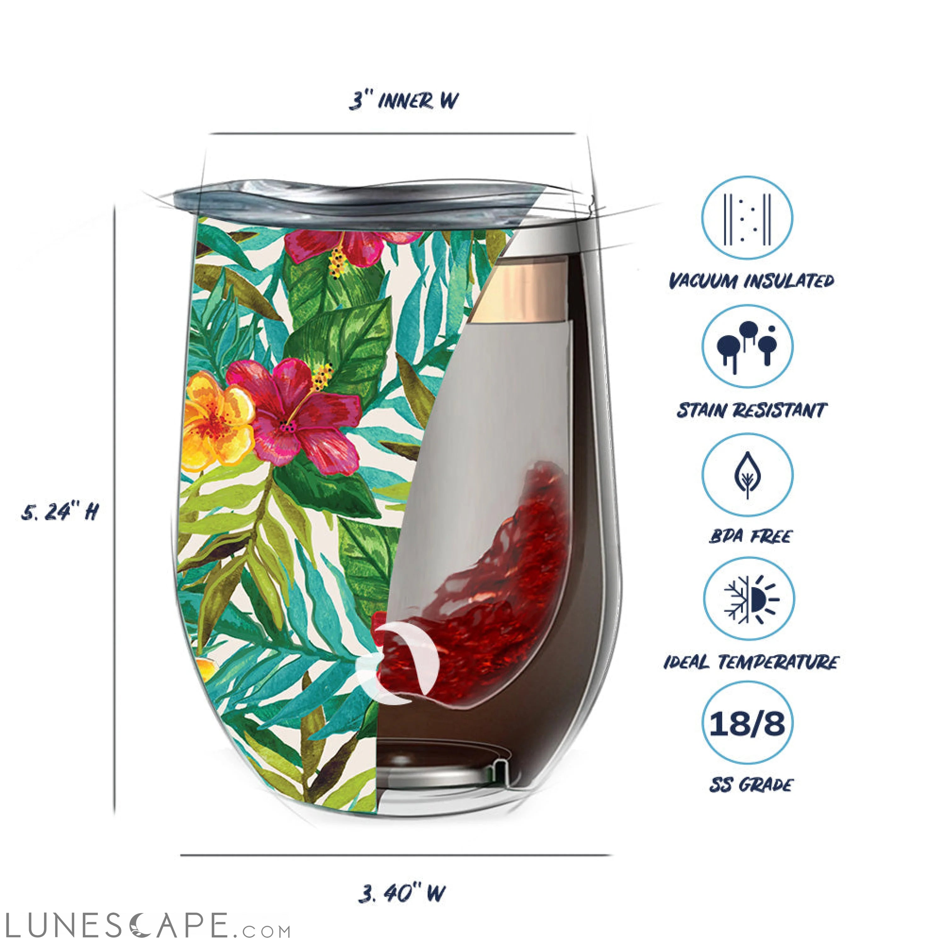 DRINCO® 12oz Insulated Wine Tumbler Glass (Tropical Hues) LUNESCAPE