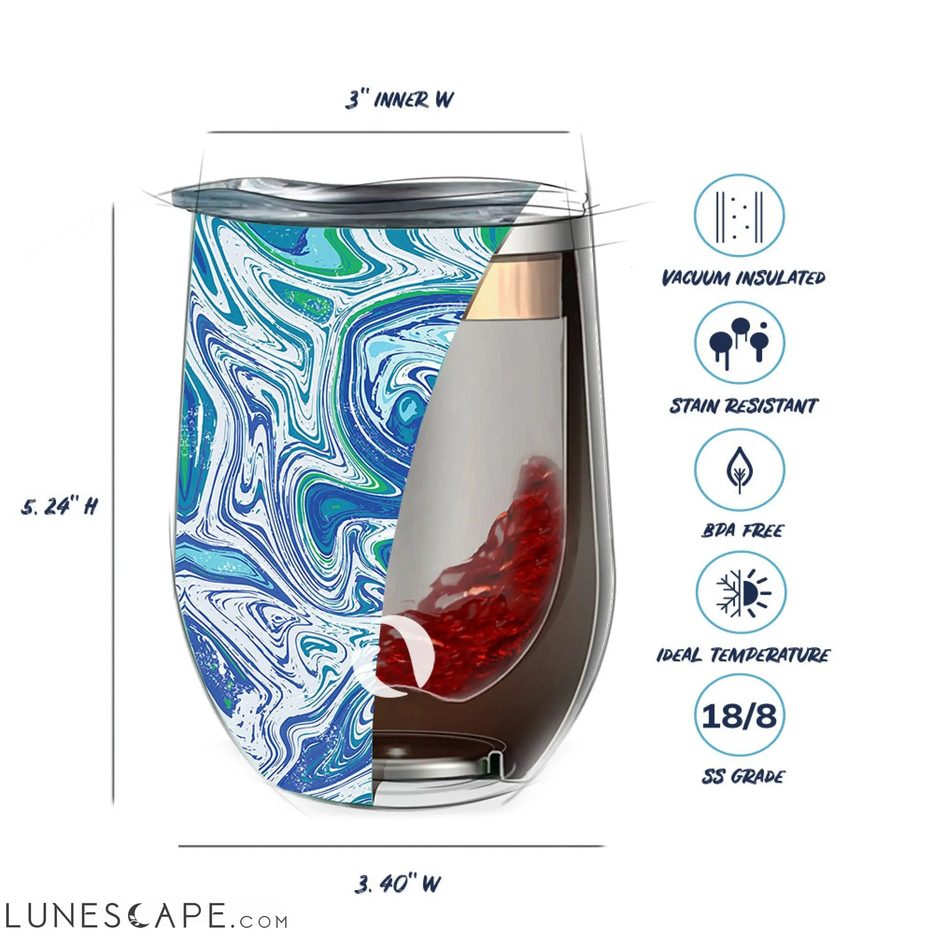 DRINCO® 12oz Insulated Wine Tumbler Glass (Venice Swirl) LUNESCAPE