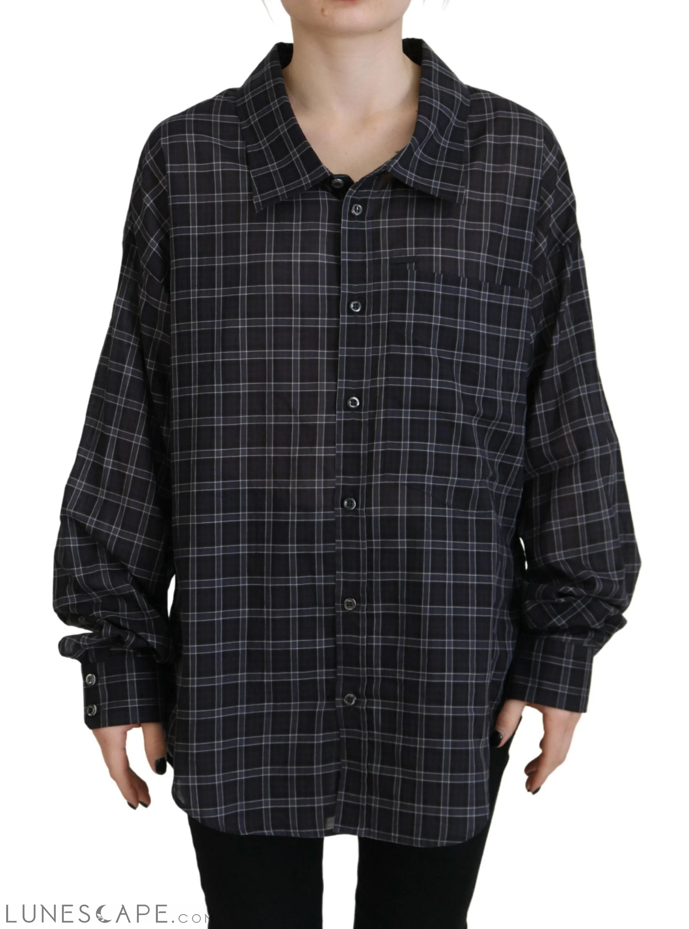 Dsquared² Black Checkered Collared Button Long Sleeves Shirt LUNESCAPE