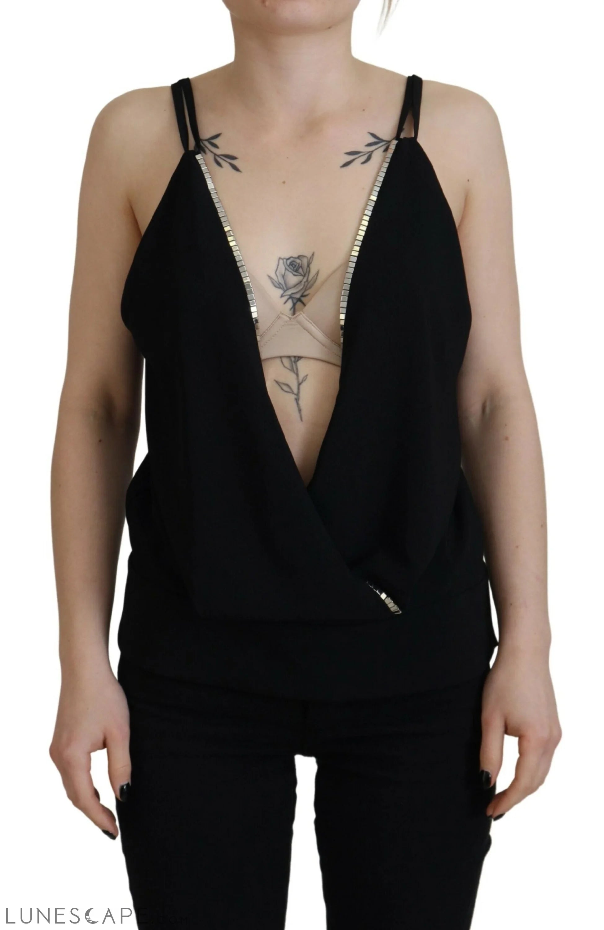 Dsquared² Black Embellished Deep V-neck Sleeveless Tank Top IT38 | XS Gilets - Women